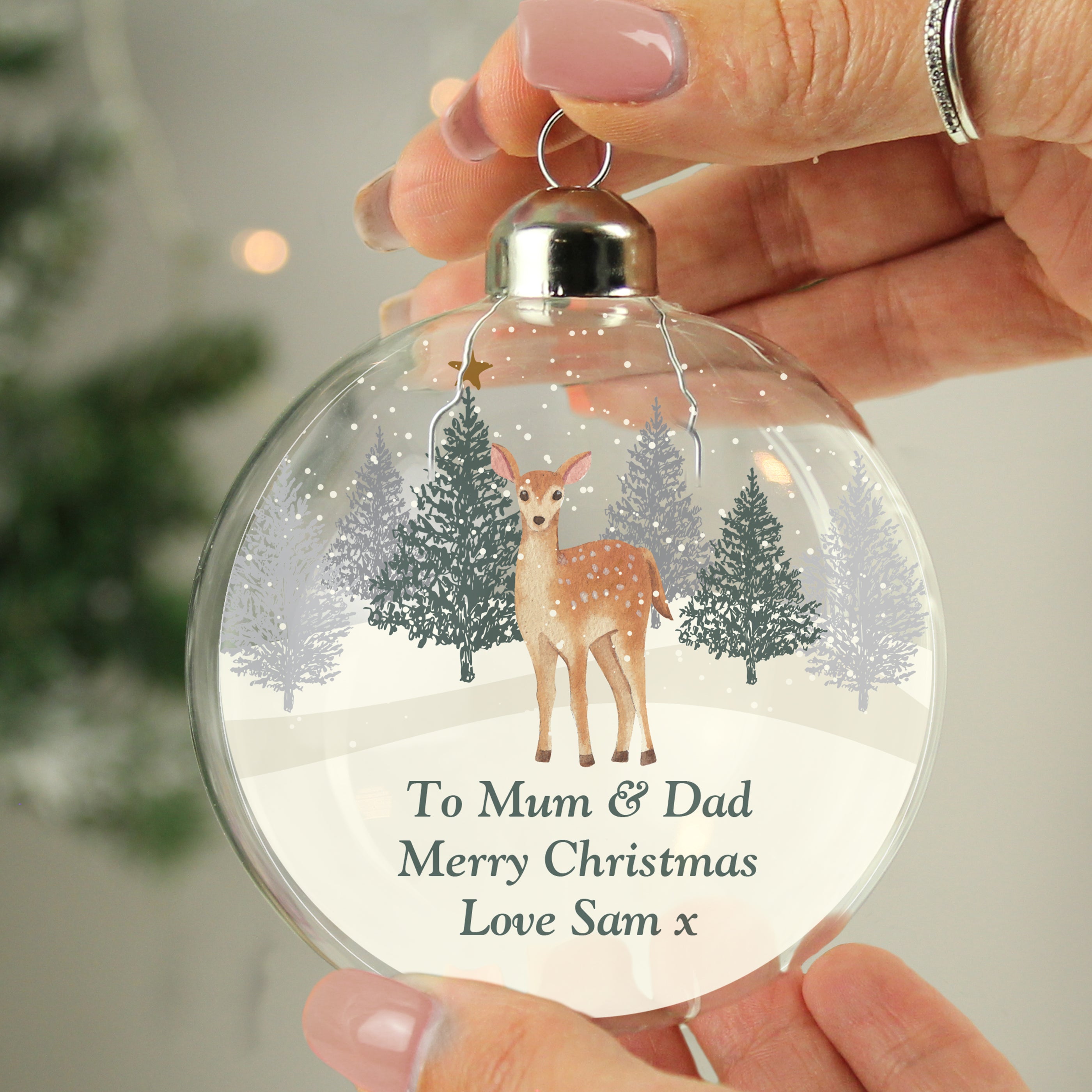 Personalised Christmas Deer Glass Bauble