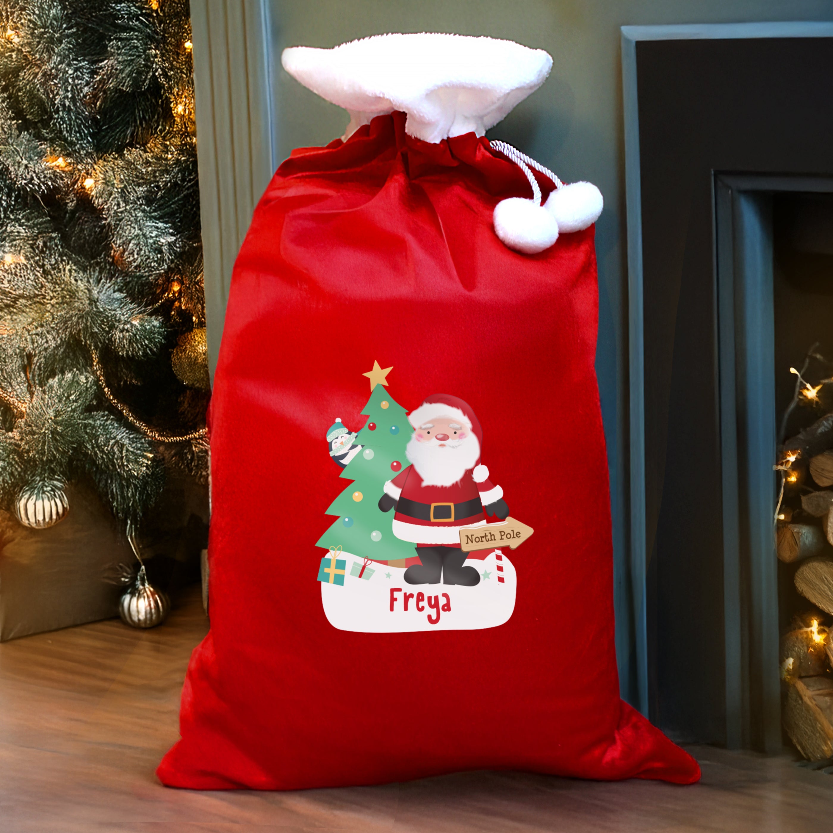 Personalised Santa Luxury Pom Pom Red Sack