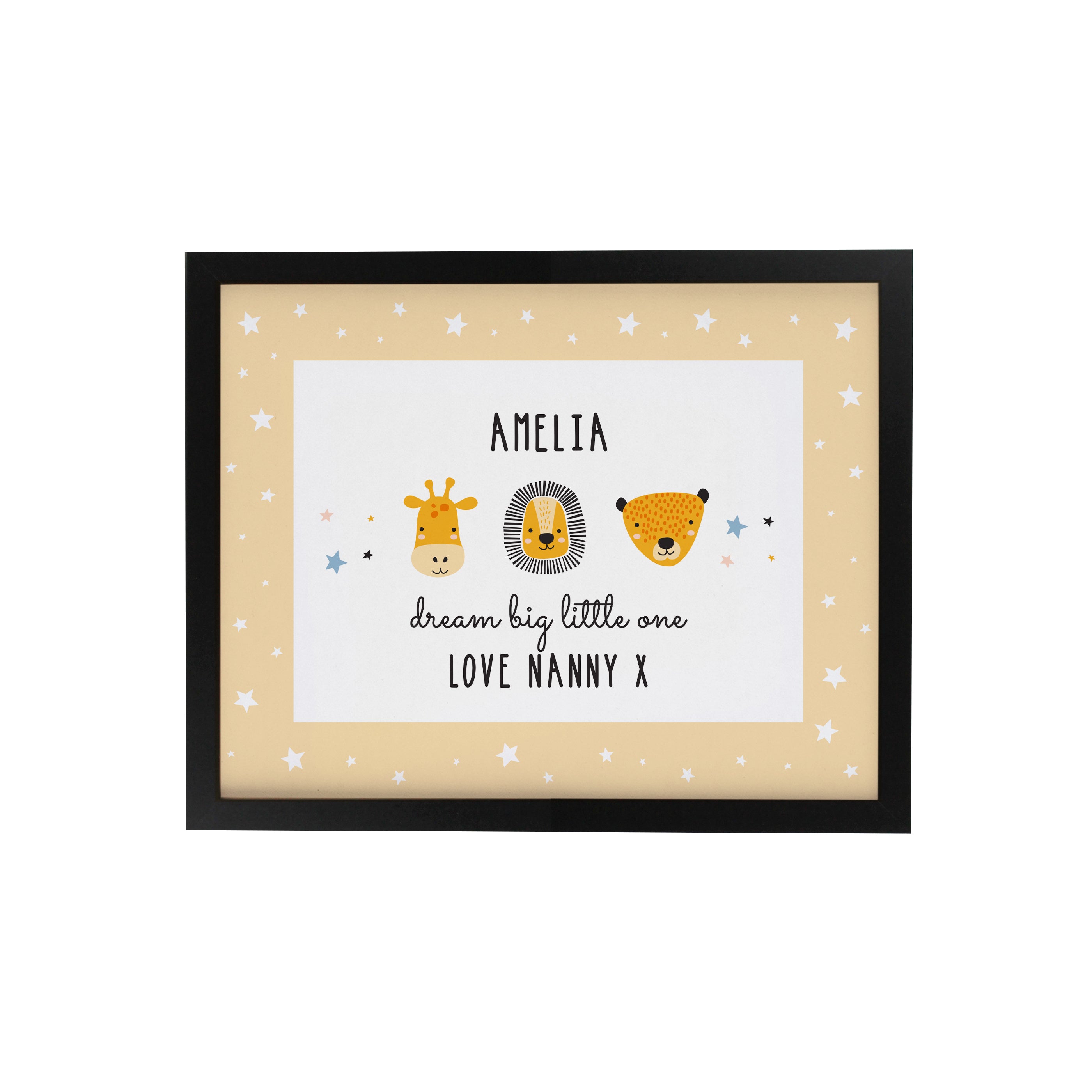 Personalised Scandi Animals Black Poster Frame