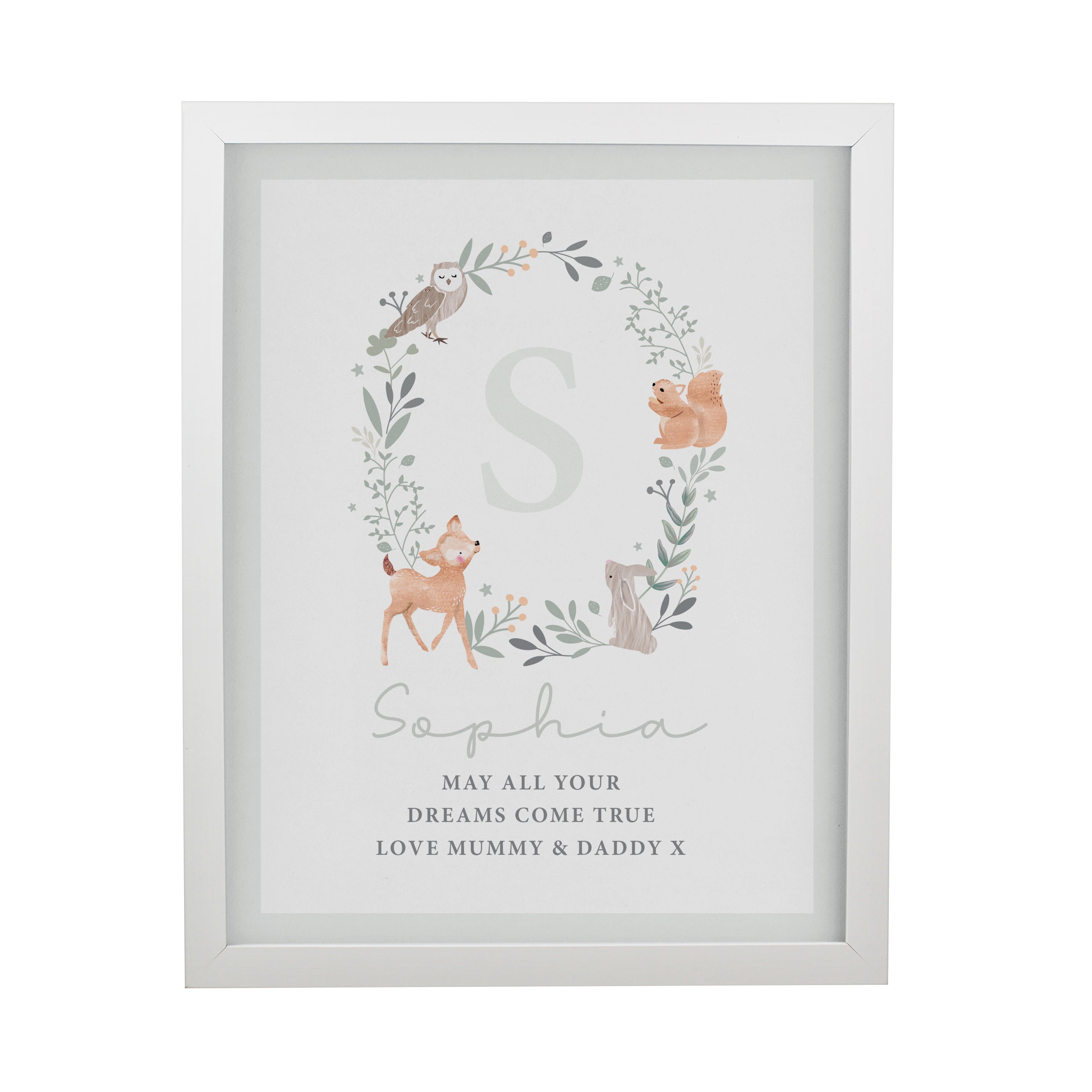 Personalised Woodland Initial White Poster Frame