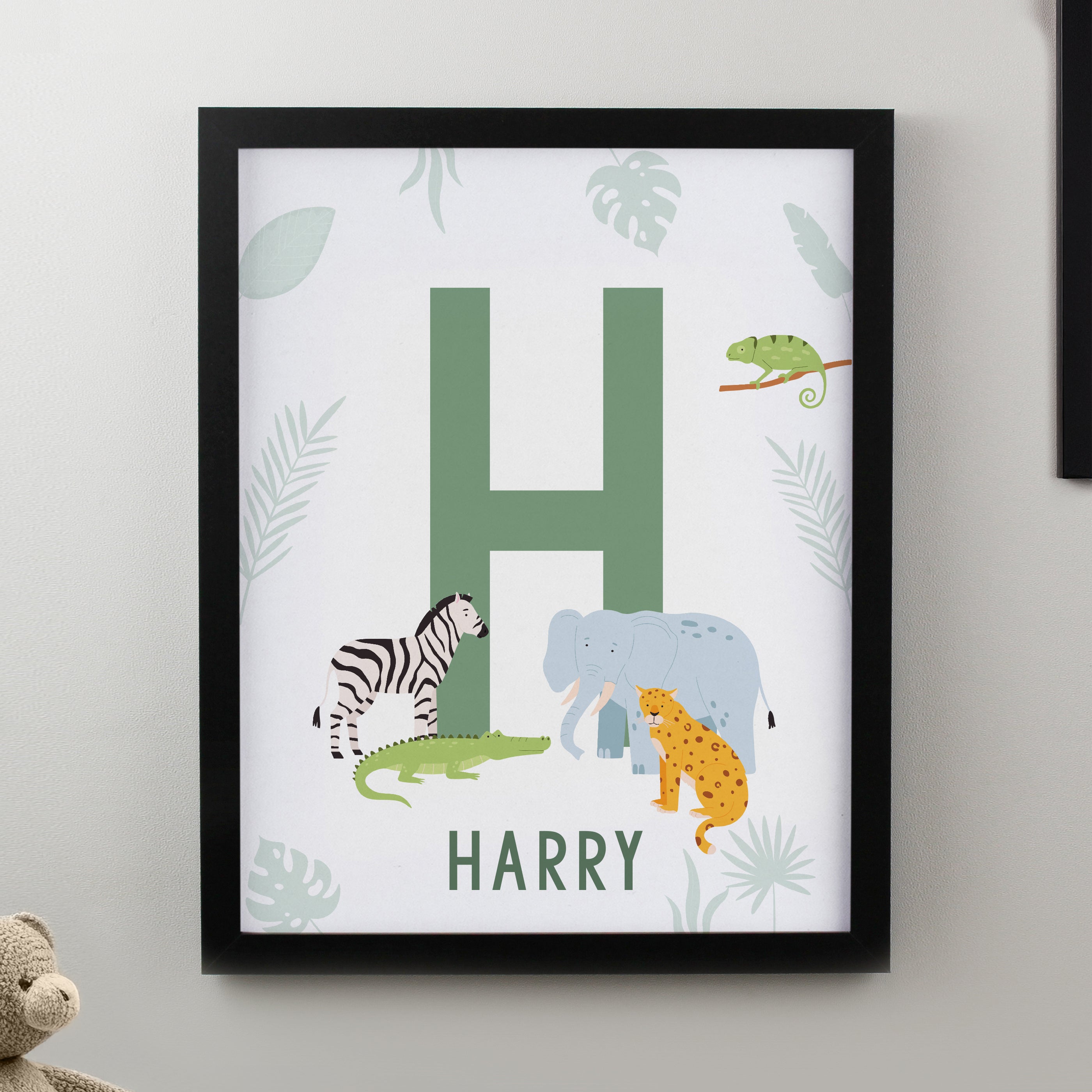 Personalised Animal Initial Black Poster Frame