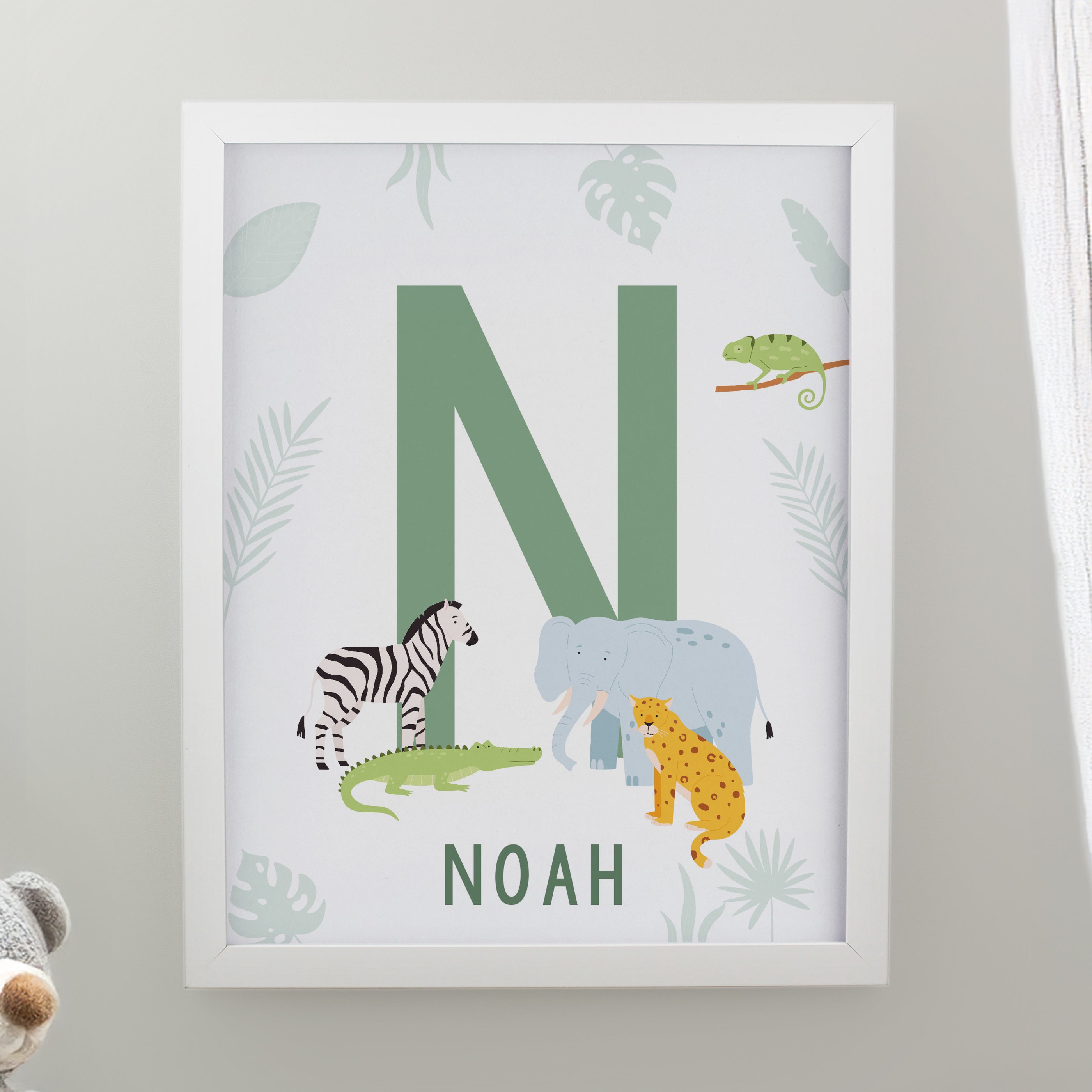 Personalised Animal Initial White Poster Frame