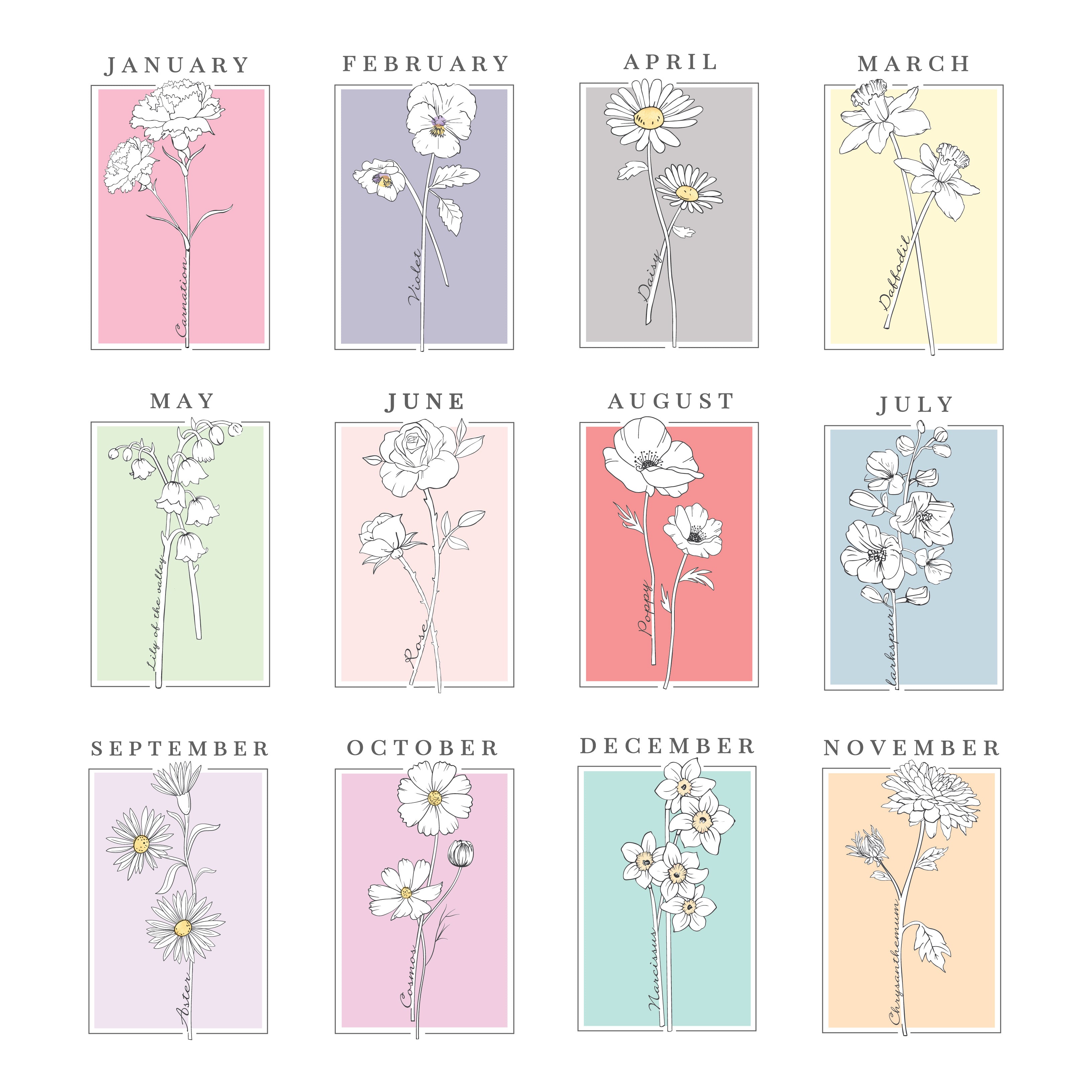 Personalised Birth Flower Black Poster Frame