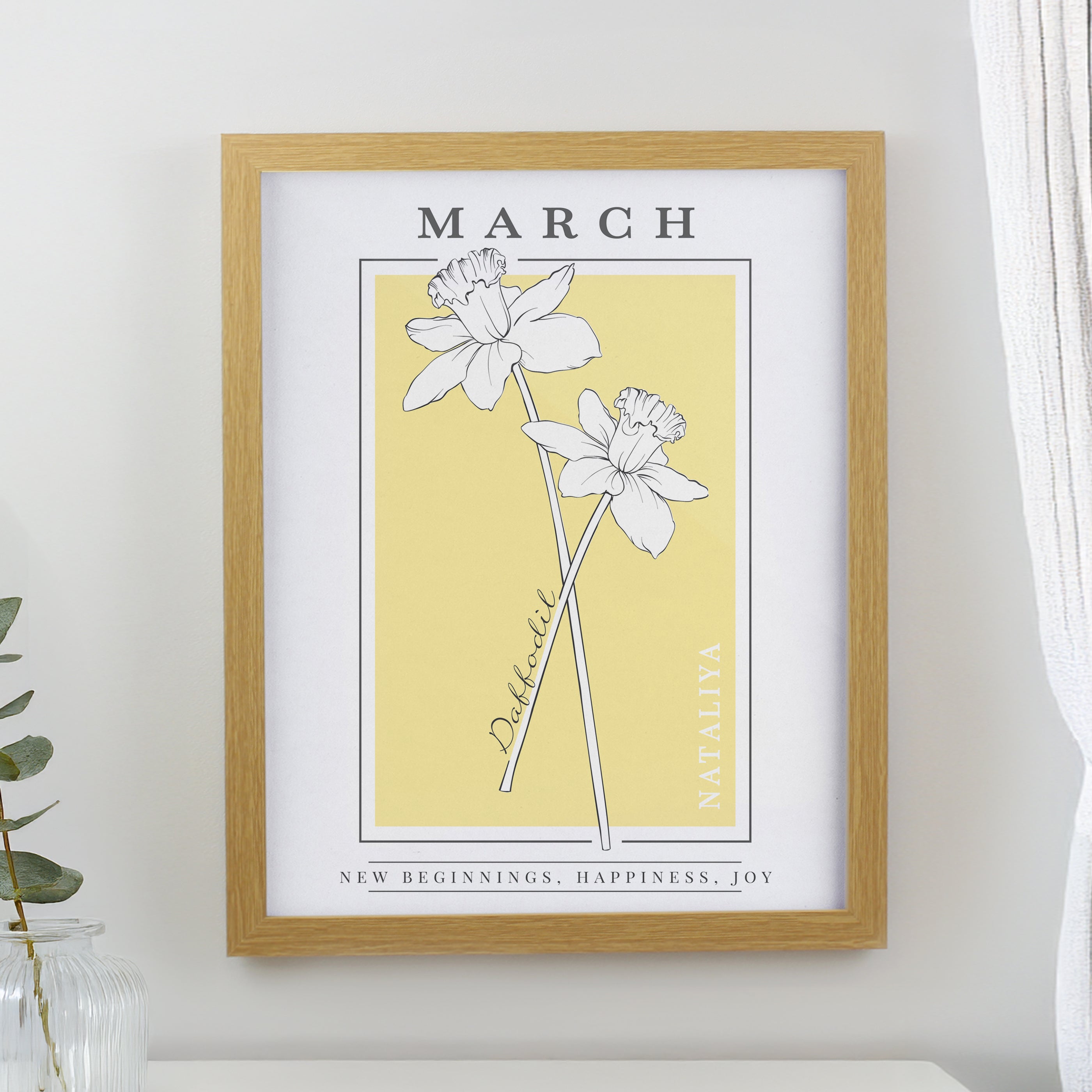 Personalised Birth Flower Oak Poster Frame