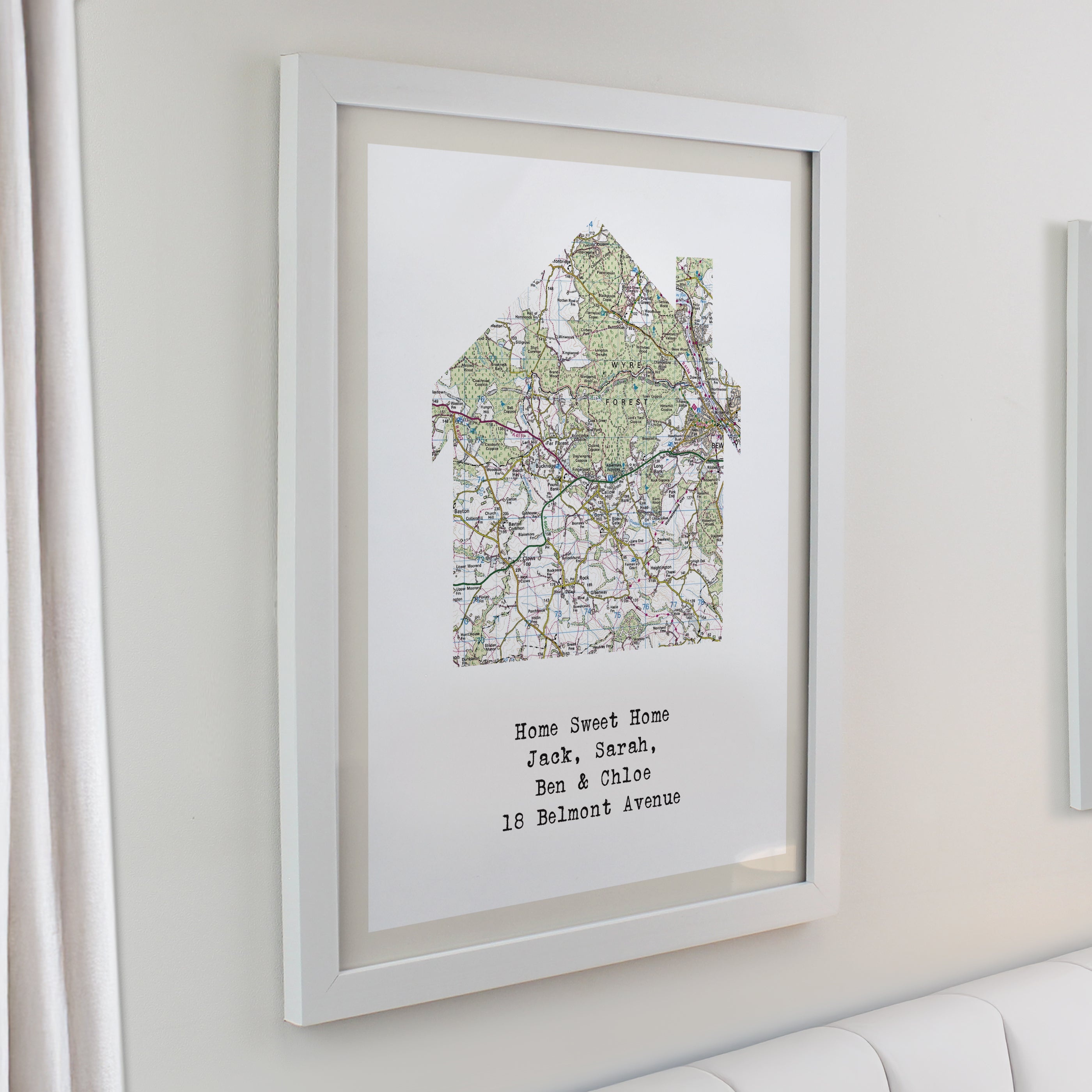 Personalised Present Day Map Home White Poster Frame