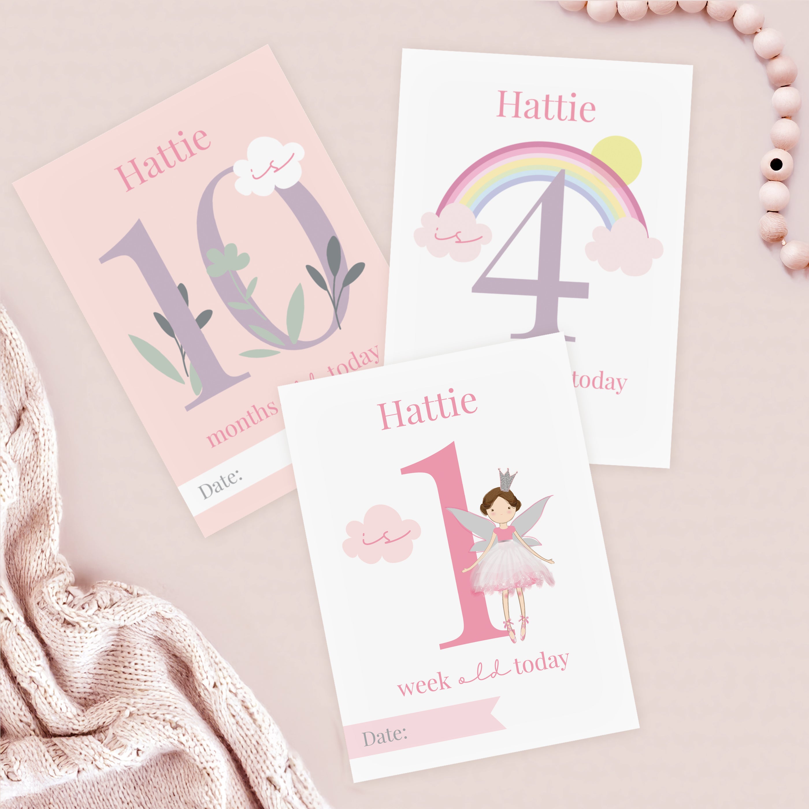 Personalised Fairy Princess Baby Milestone Cards