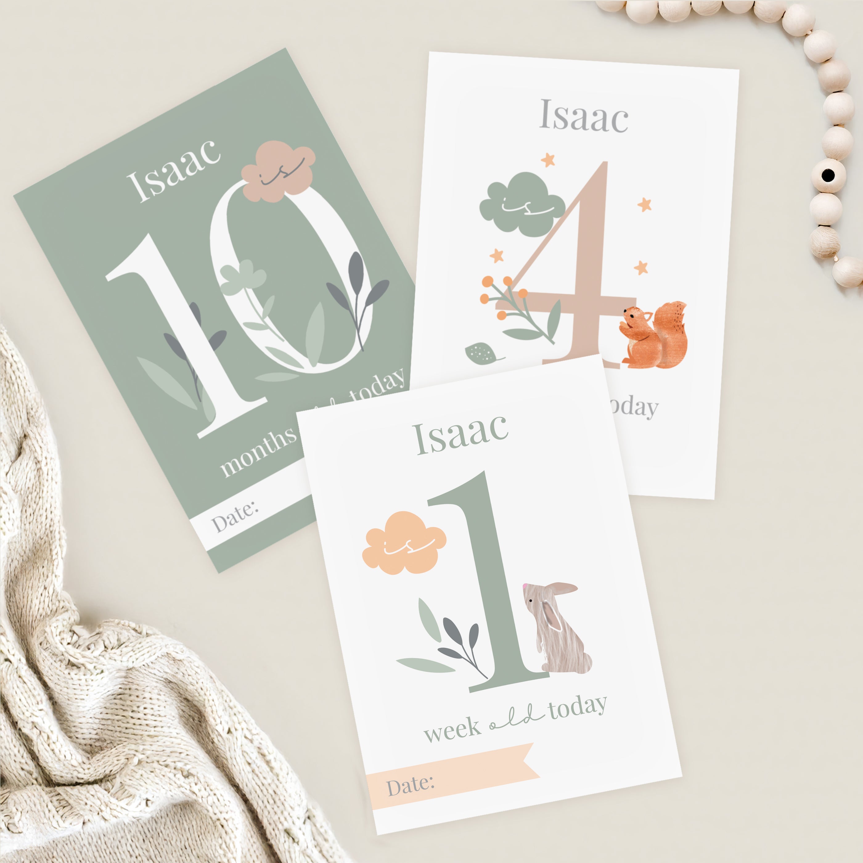 Personalised Woodland Animals Baby Milestone Cards