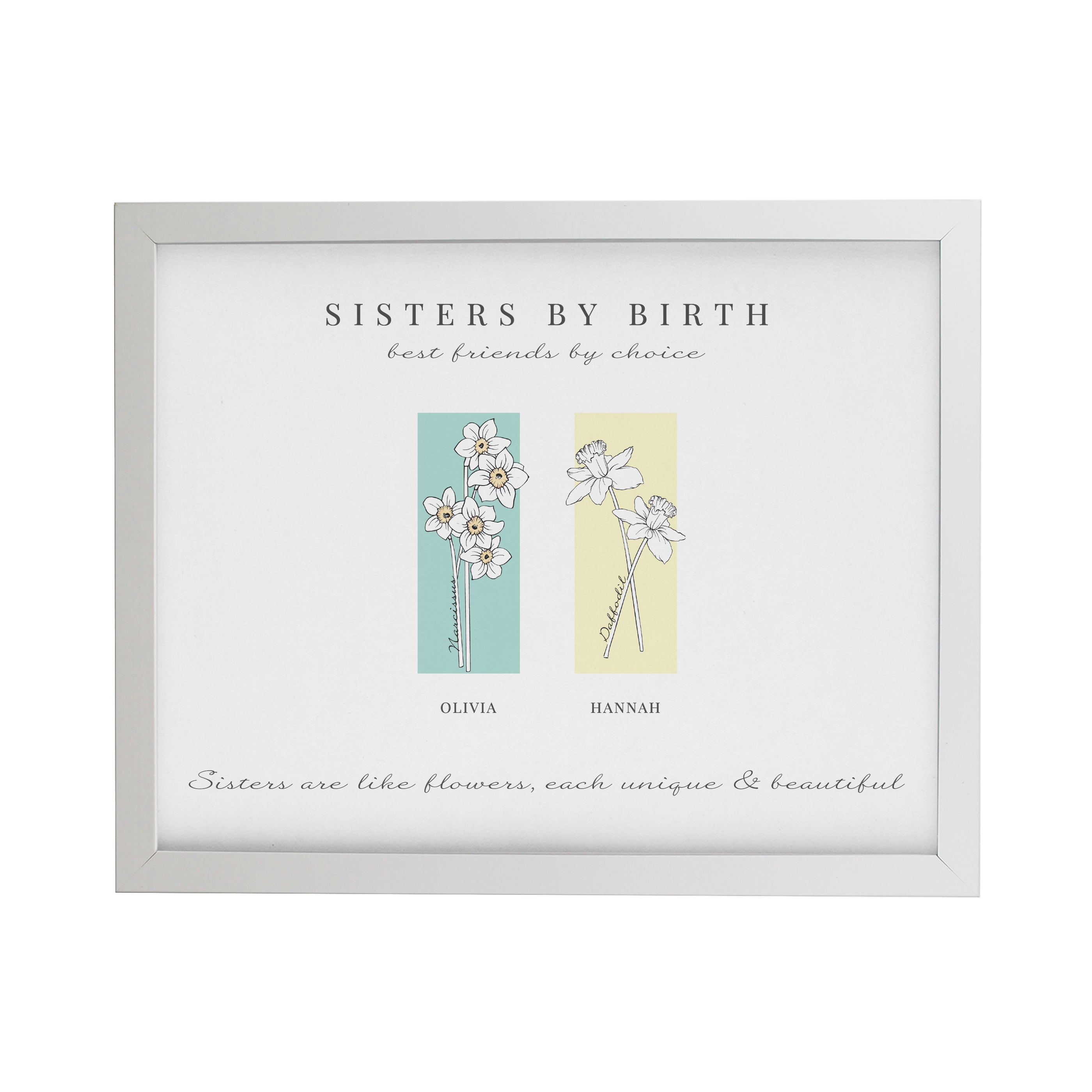 Personalised Birth Flower Family of 2 White Framed Print
