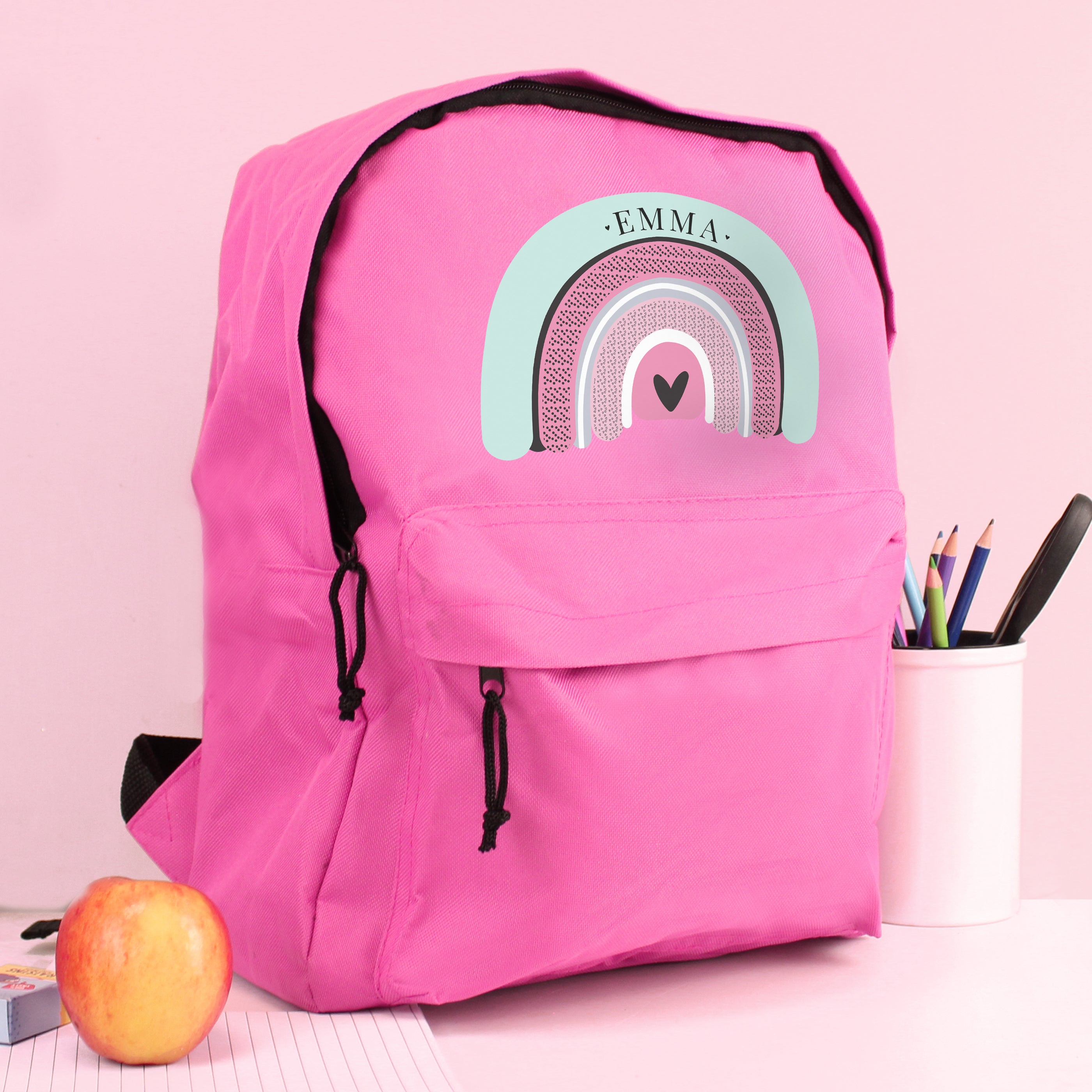 Personalised Pastel Rainbow Pink Backpack