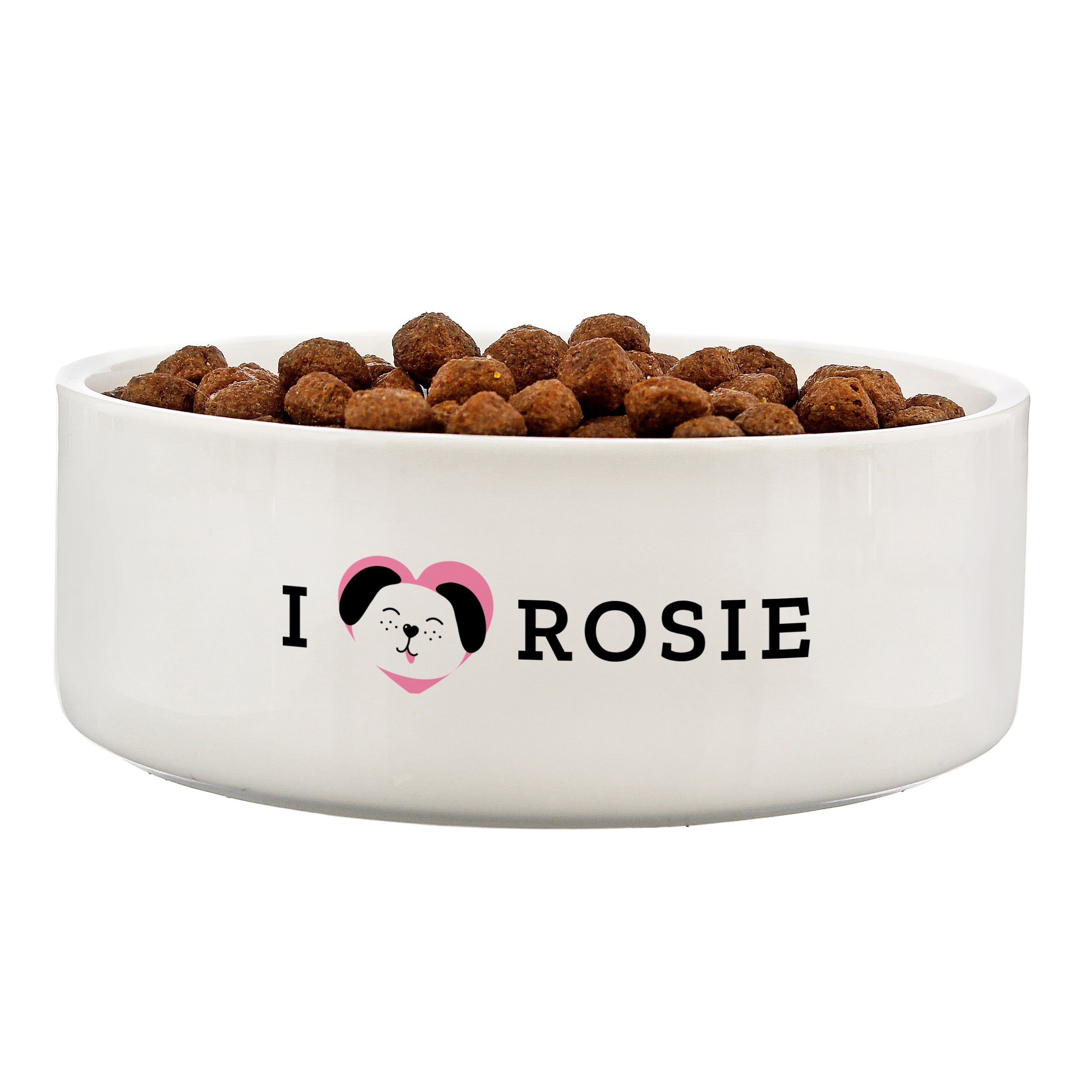 Personalised I Love my Dog - Cute Design 15cm Medium Ceramic White Pet Bowl
