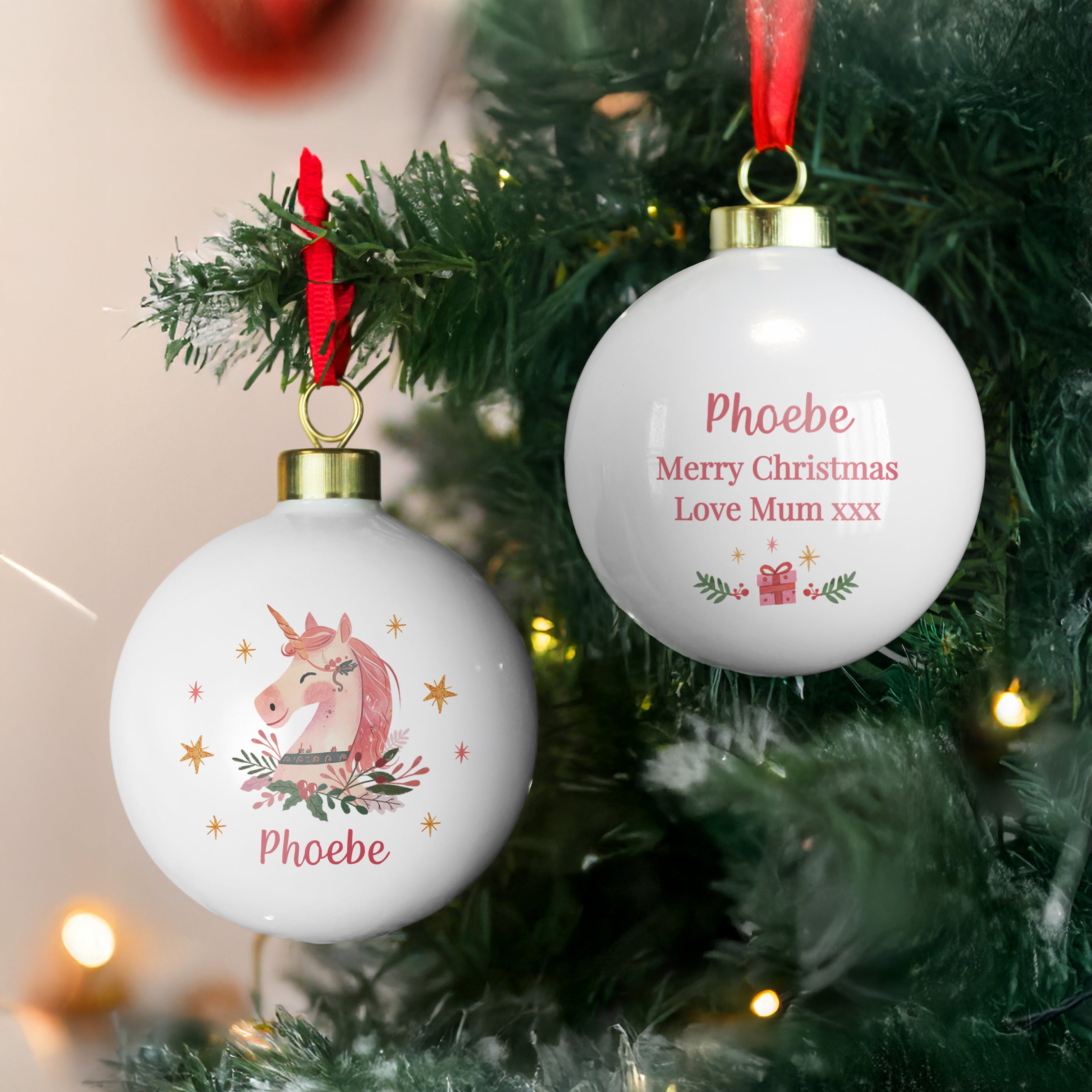 Personalised Unicorn Christmas Bauble
