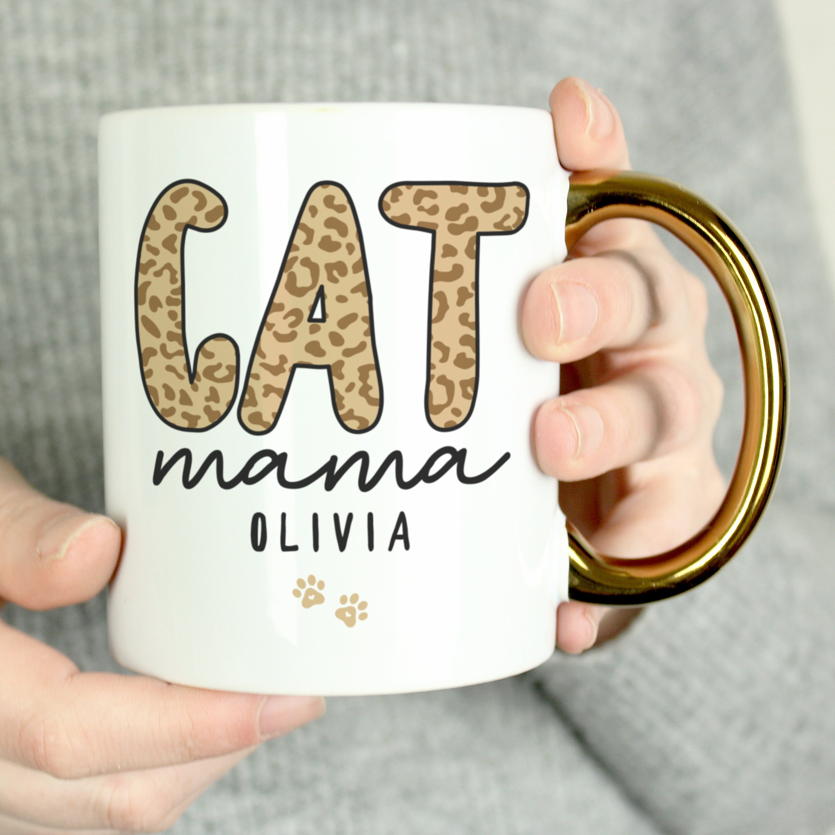 Personalised Cat Mama Gold Handle Mug