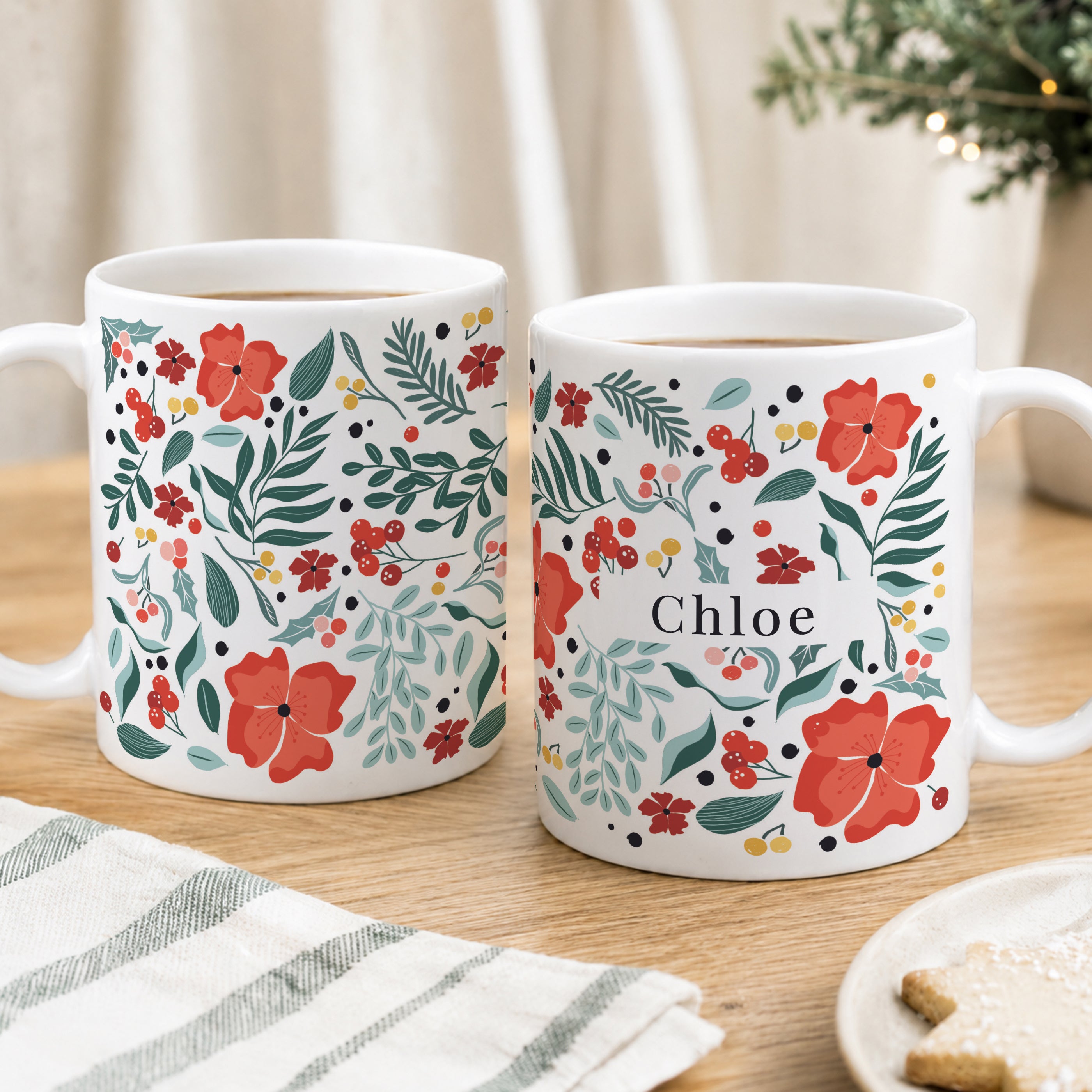 Personalised Poinsettia Pattern Mug