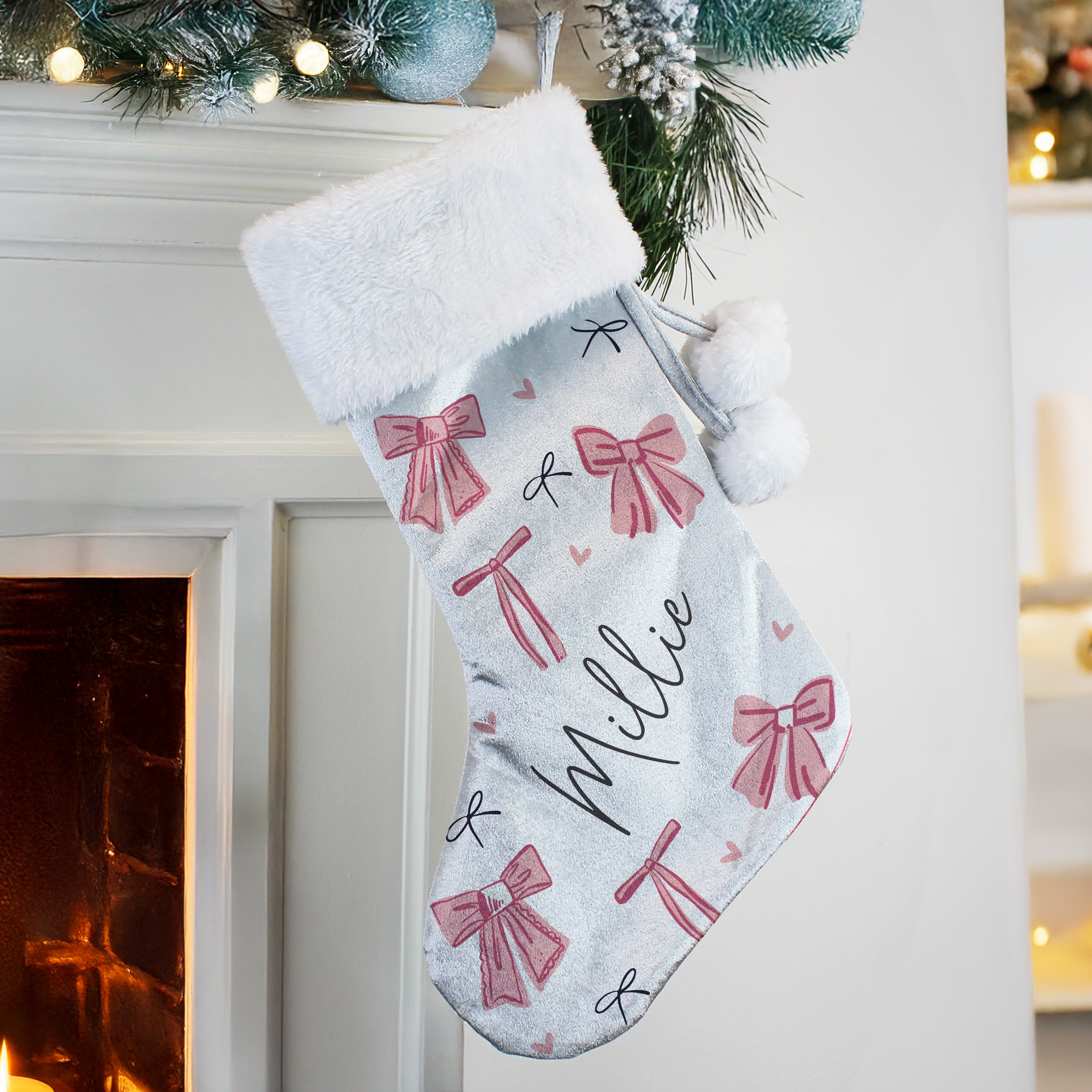 Personalised Pink Bow Christmas Stocking