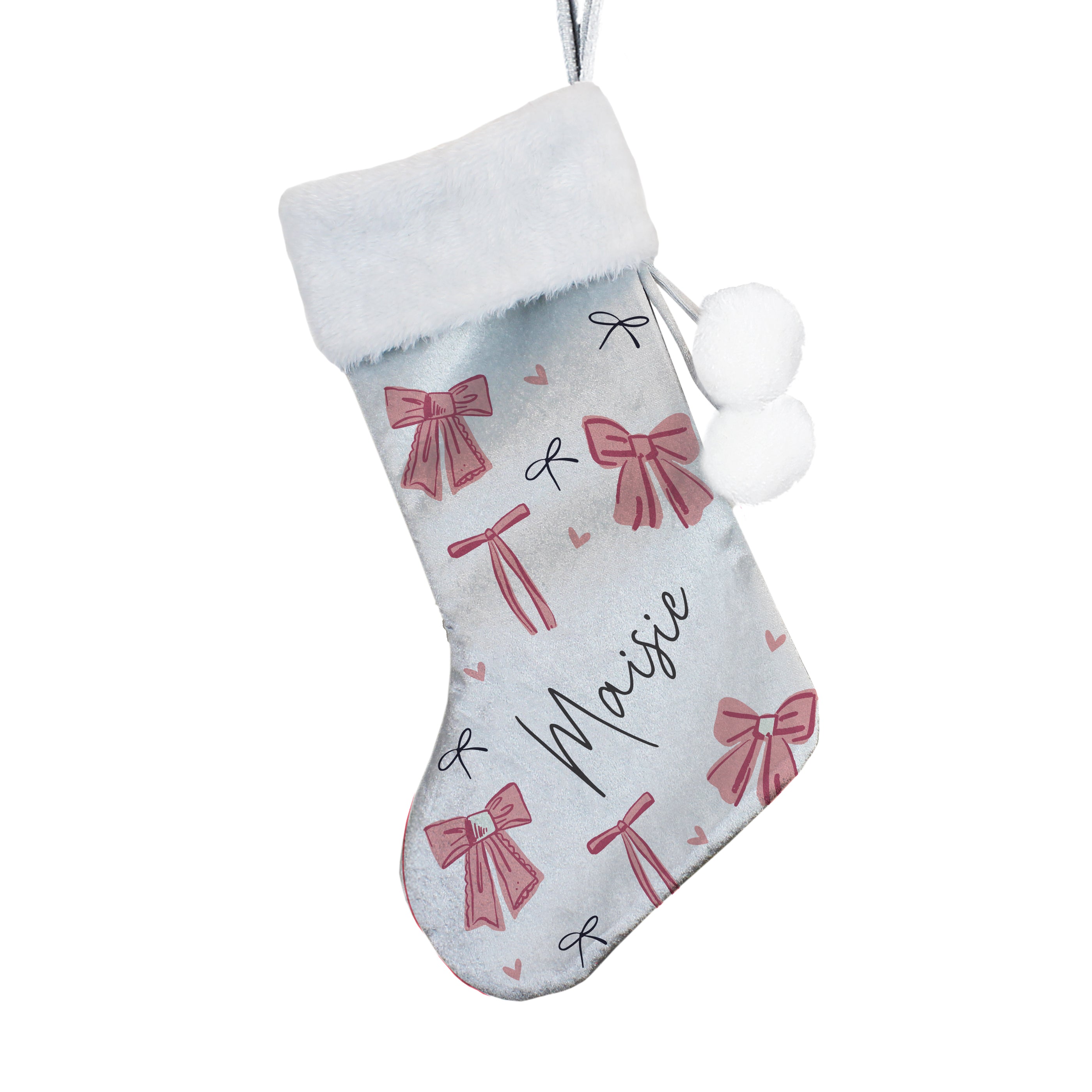 Personalised Pink Bow Christmas Stocking