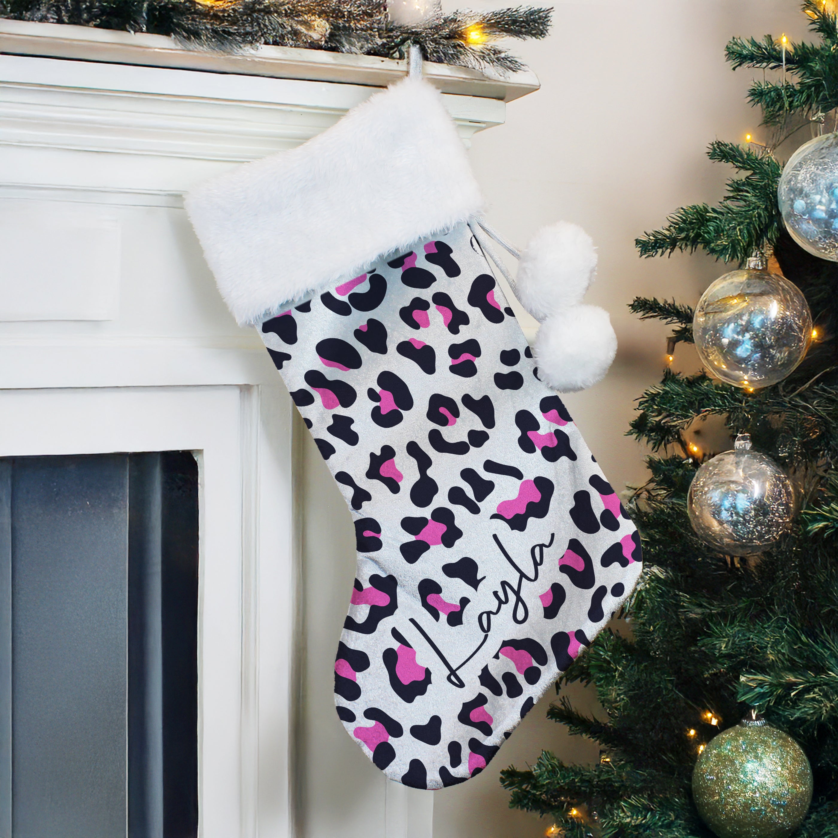 Personalised Leopard Print Christmas Stocking
