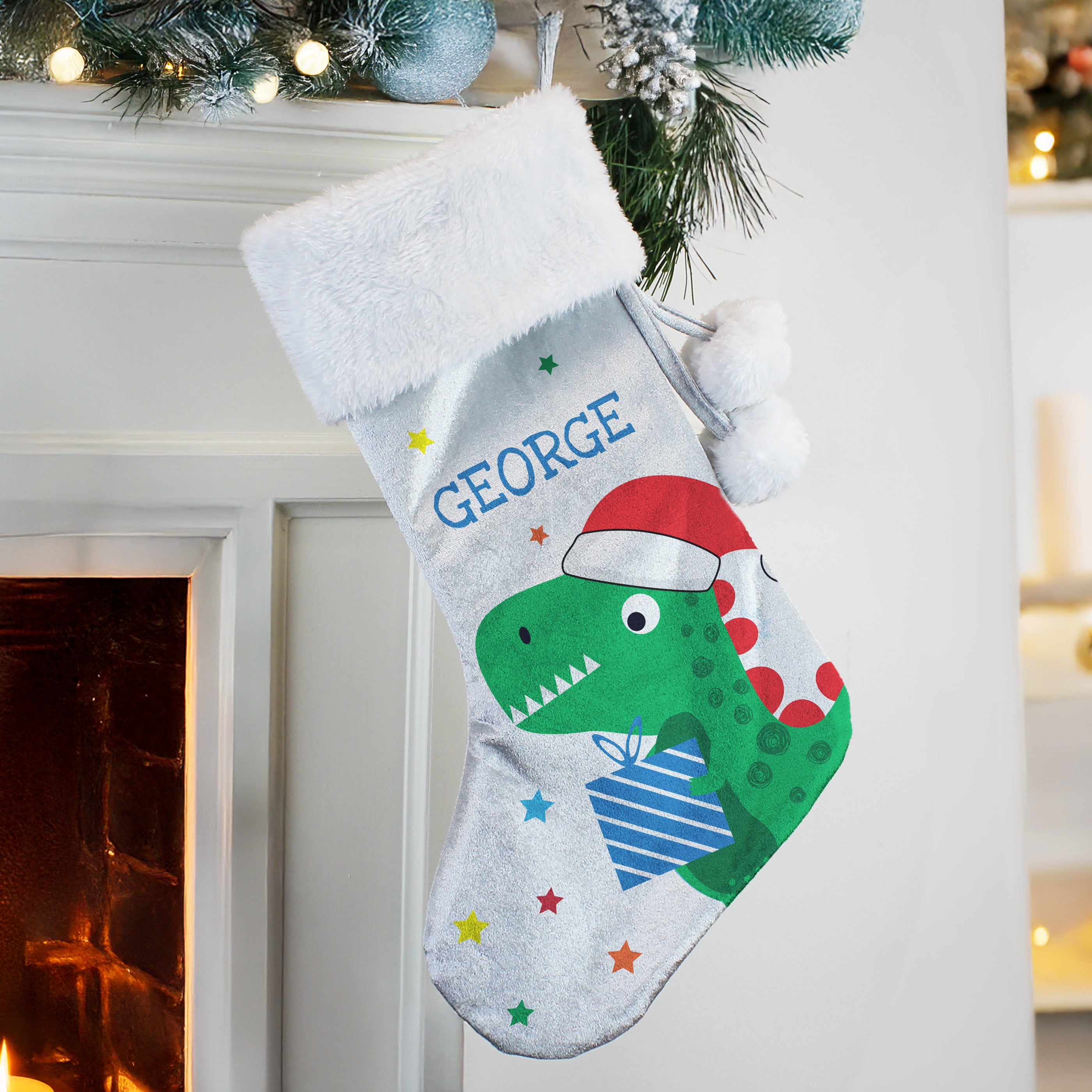 Personalised Dinosaur Christmas Stocking