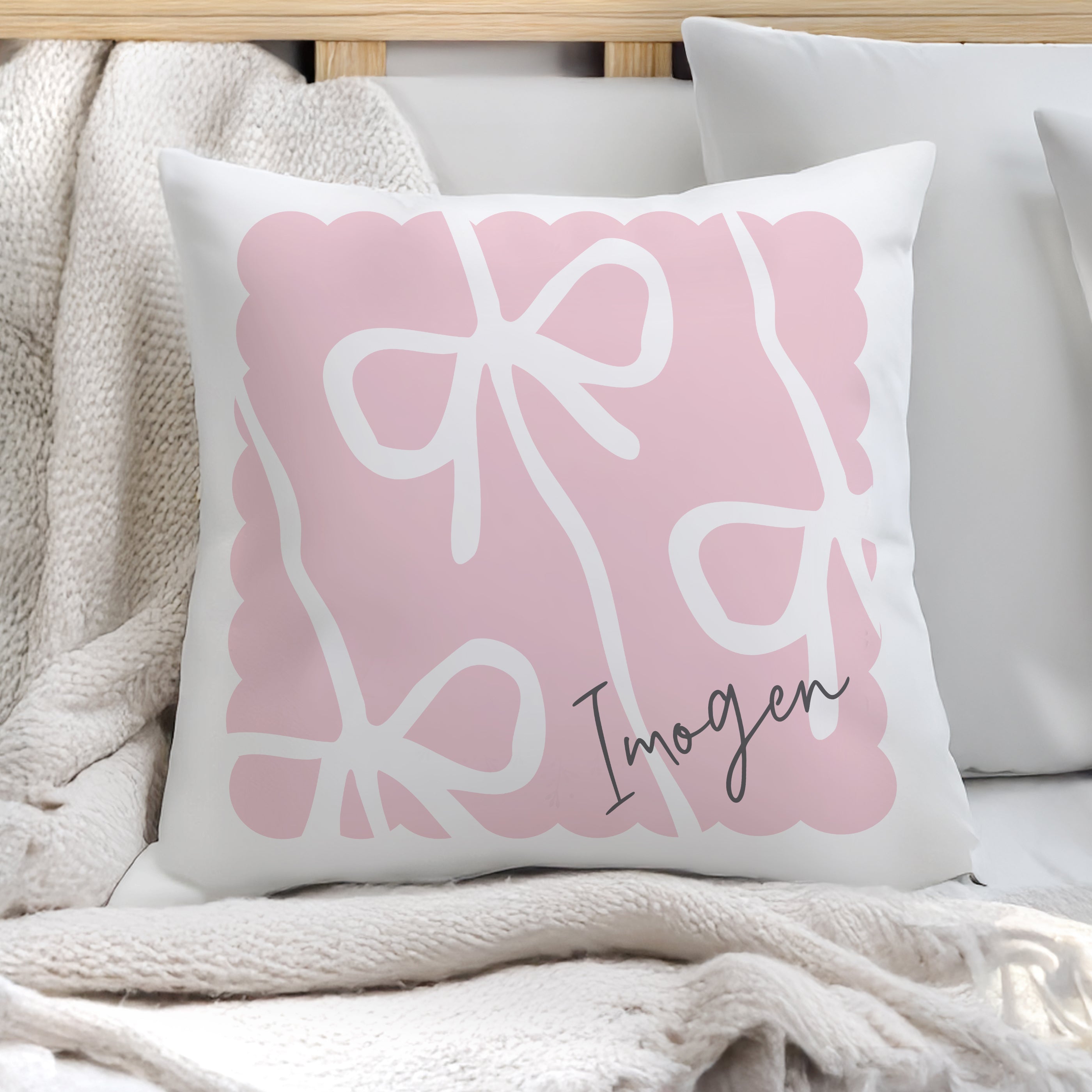Personalised Pink Bow Cushion