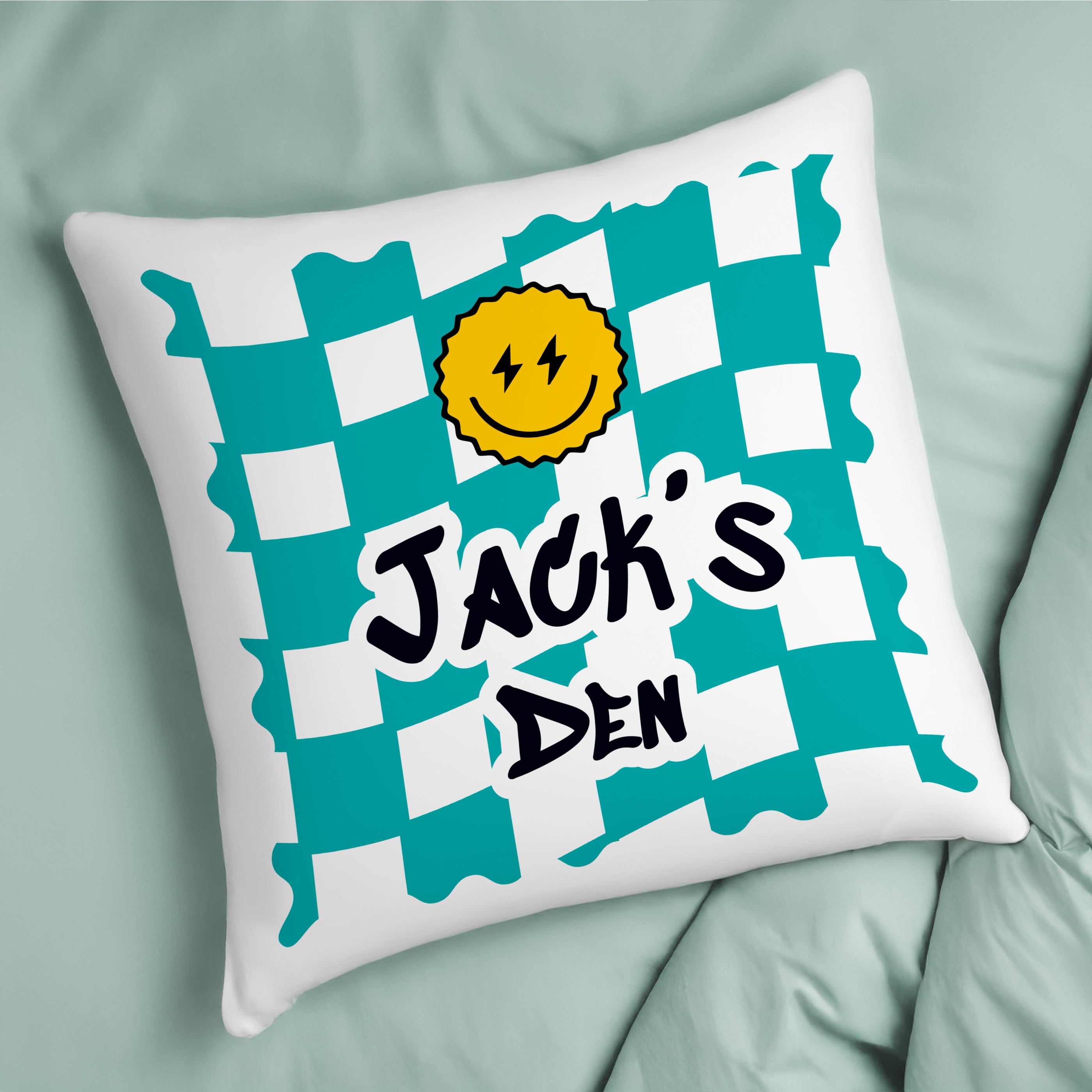 Personalised Blue Check Childrens Bedroom Cushion