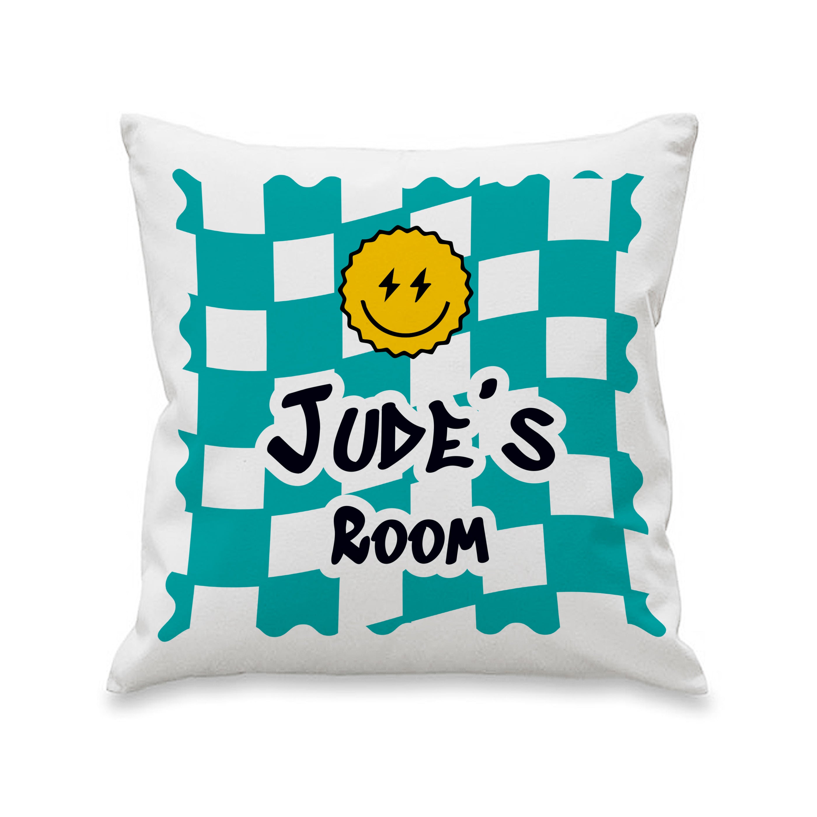 Personalised Blue Check Childrens Bedroom Cushion