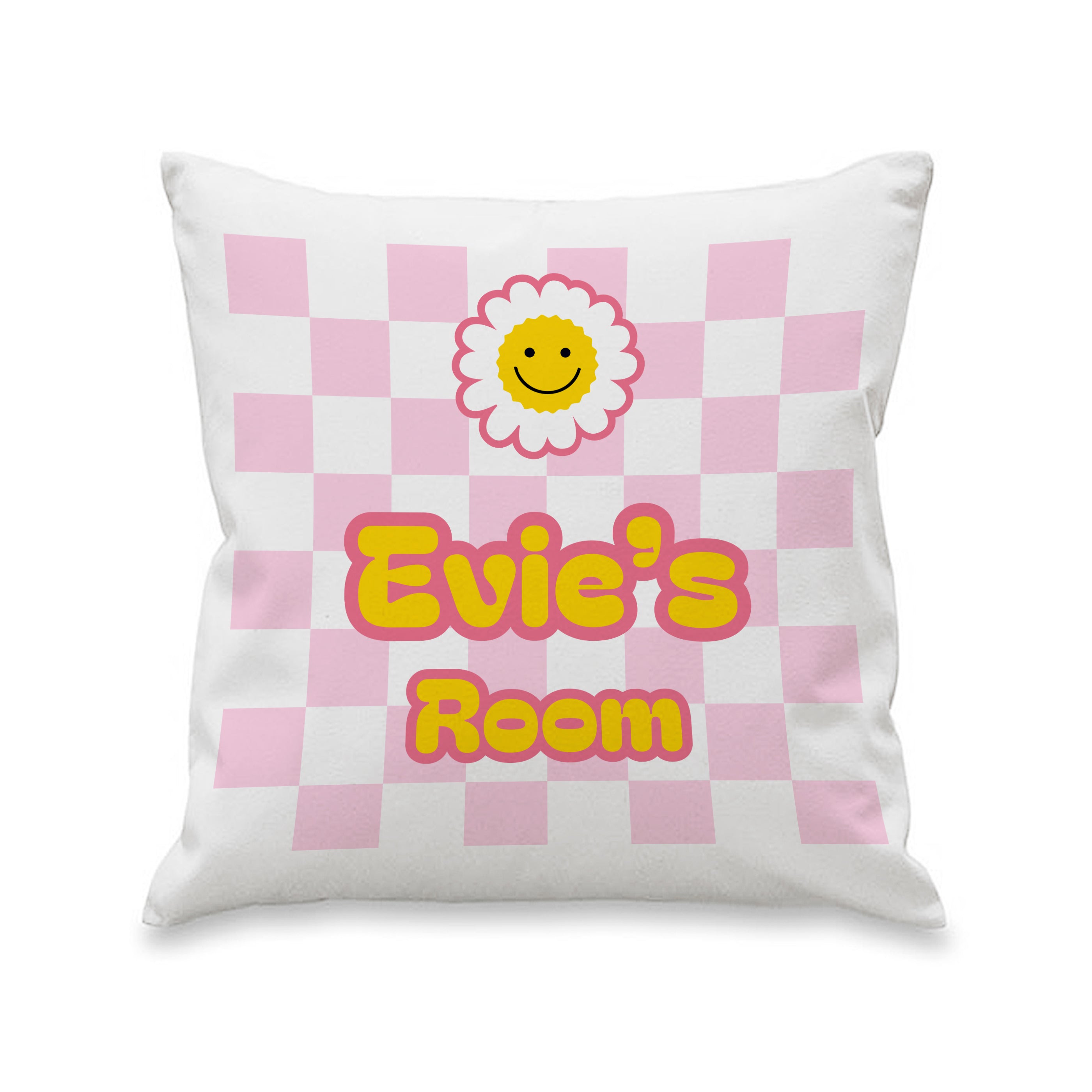 Personalised Pink Check Childrens Bedroom Cushion