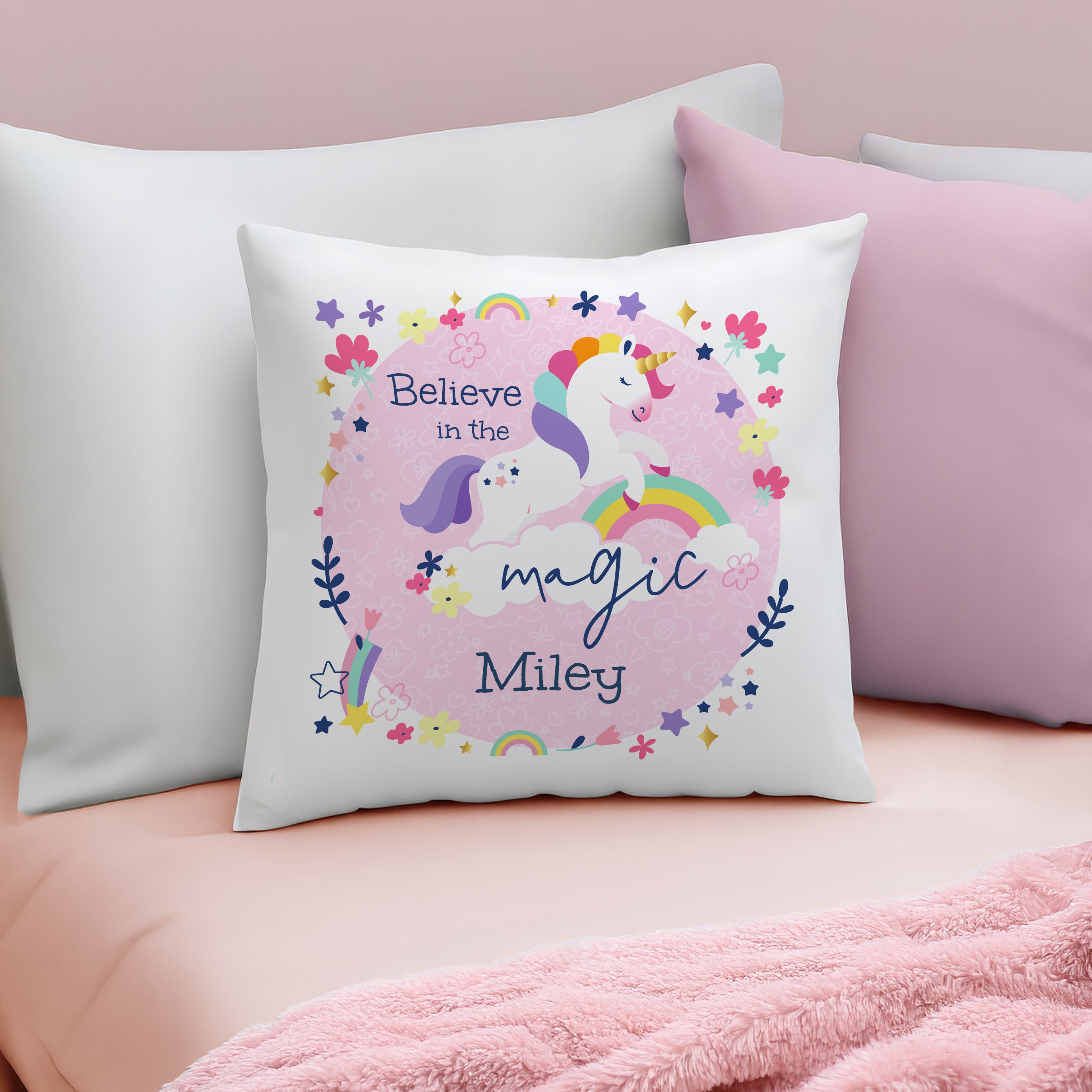 Personalised Pink Unicorn Cushion