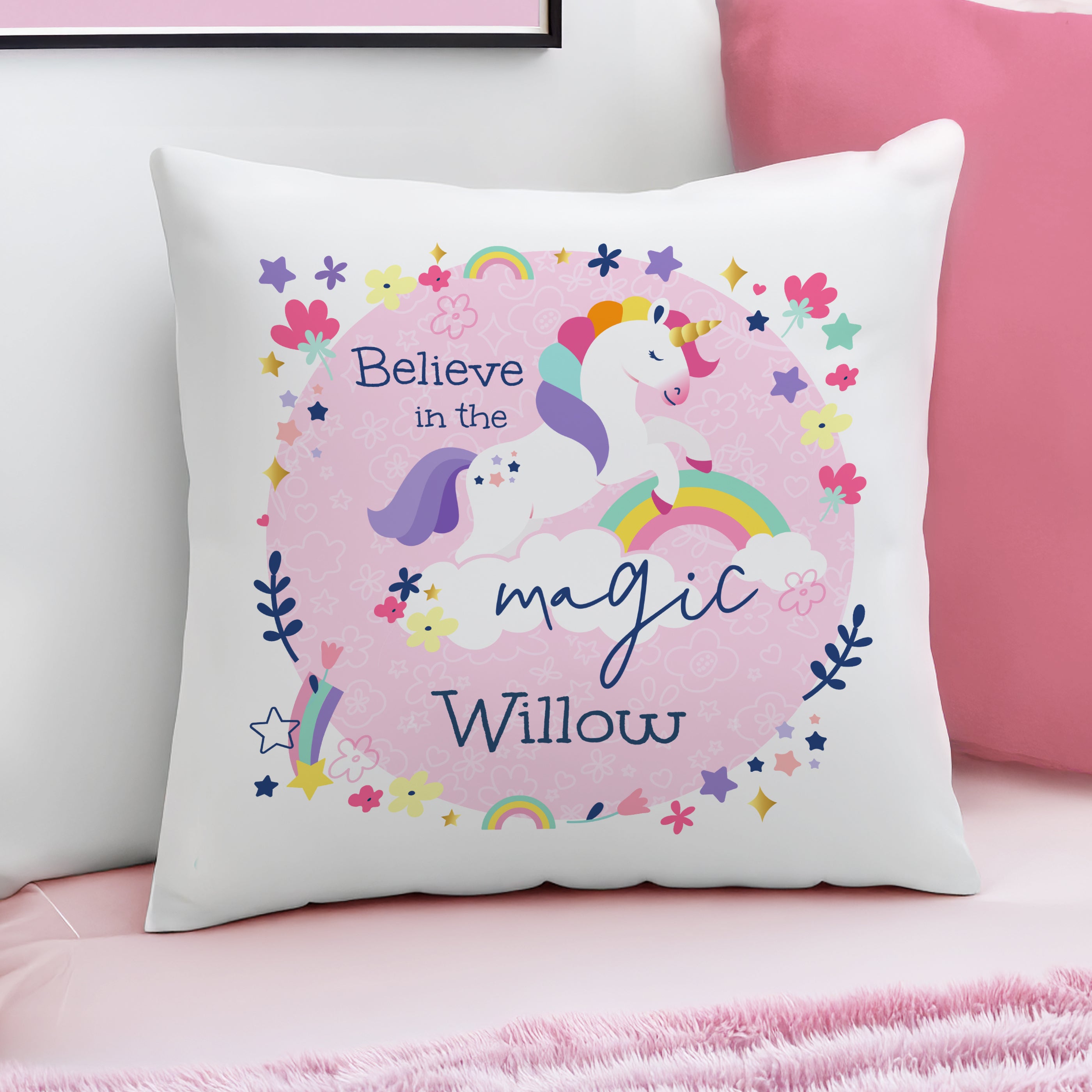 Personalised Pink Unicorn Cushion