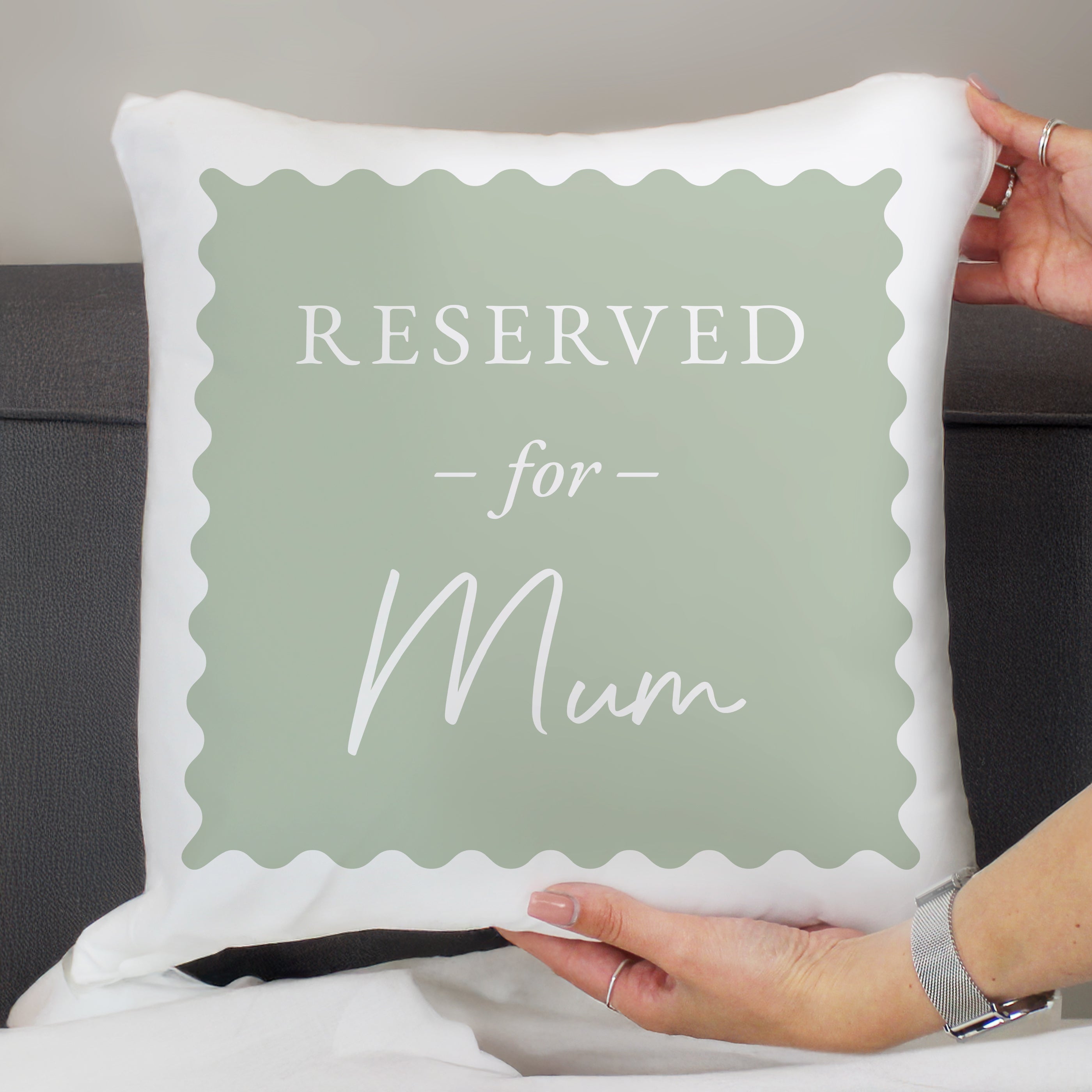 Personalised Sage Green Reserved For Cushion