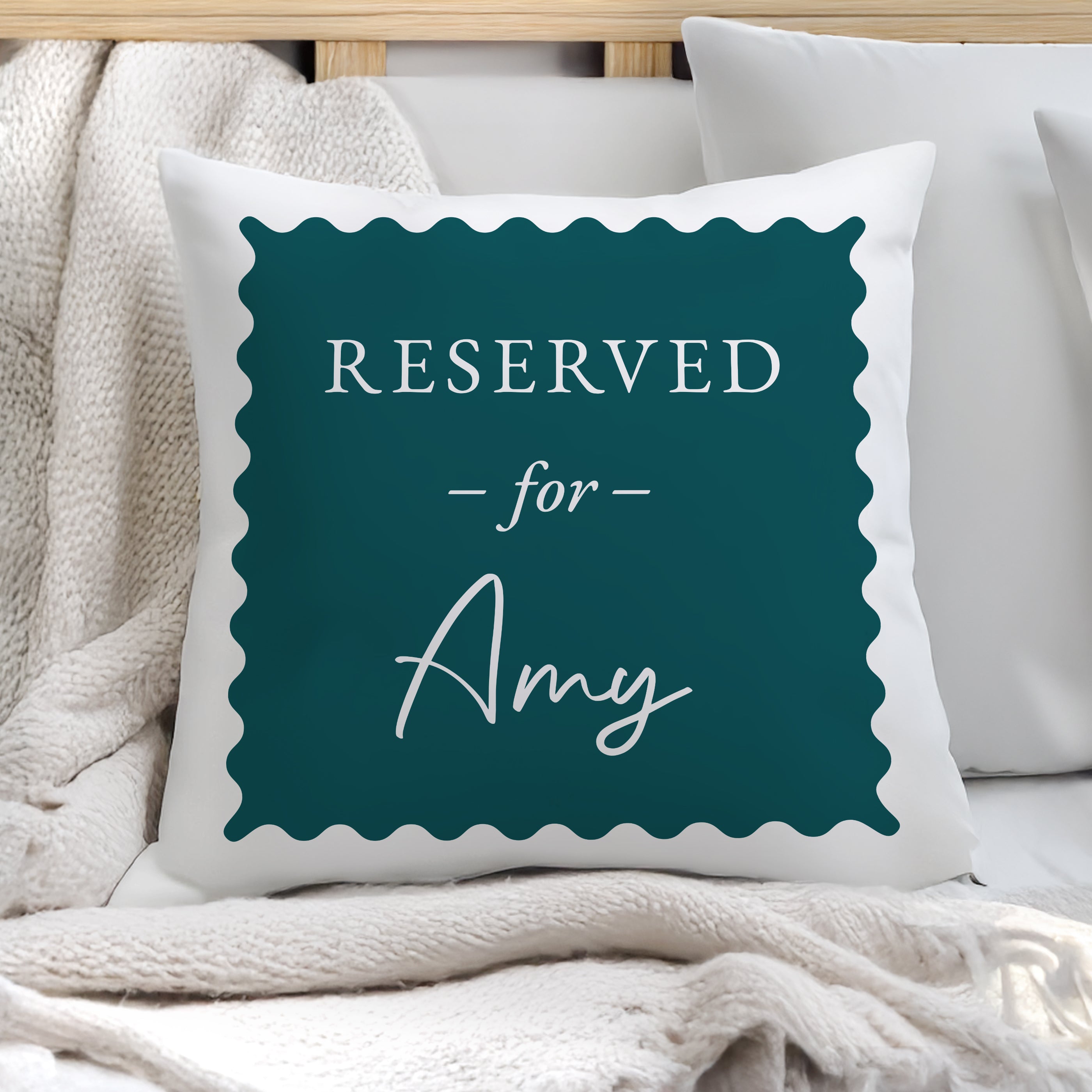 Personalised Deep Teal Reserved For Cushion