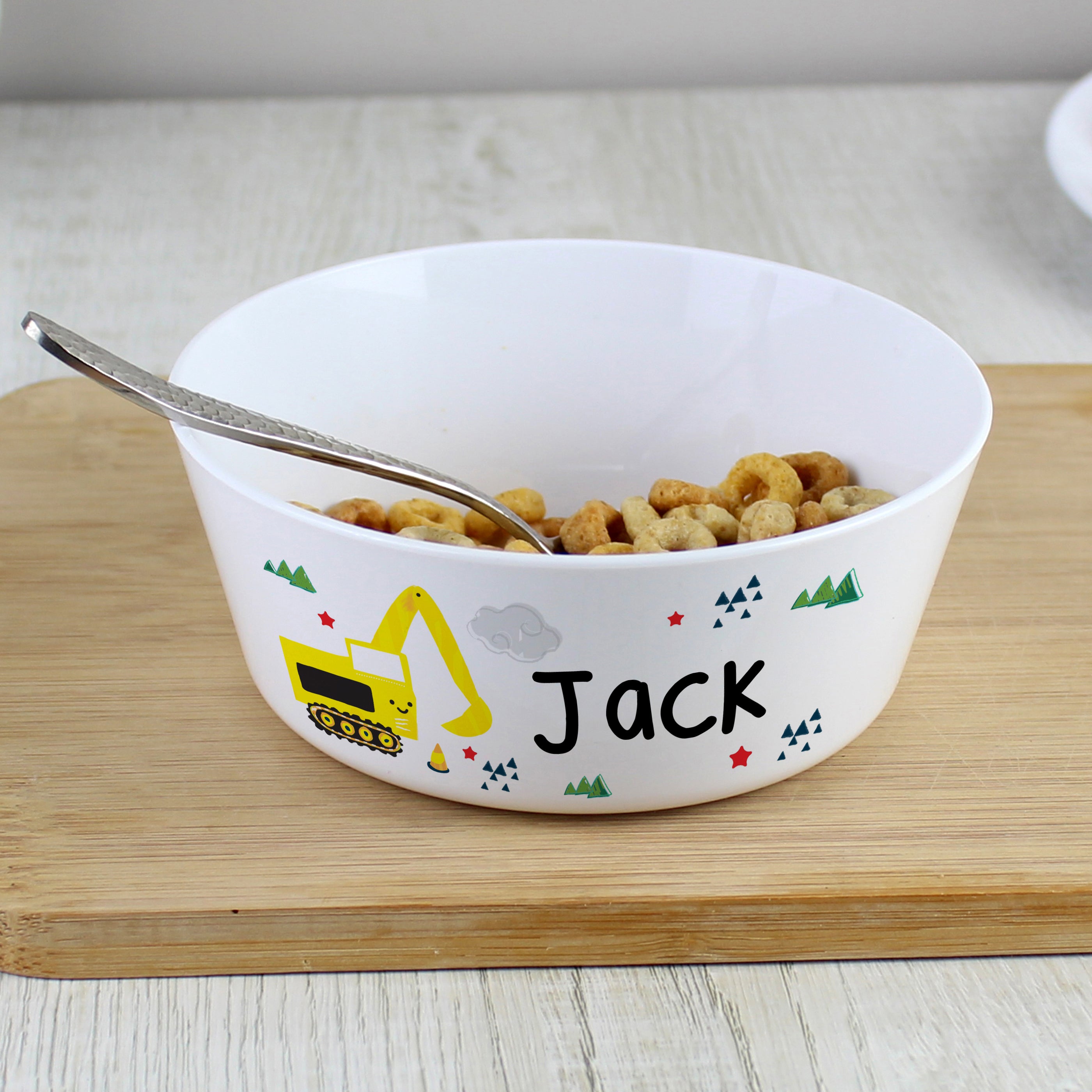 Personalised Digger Plastic Bowl