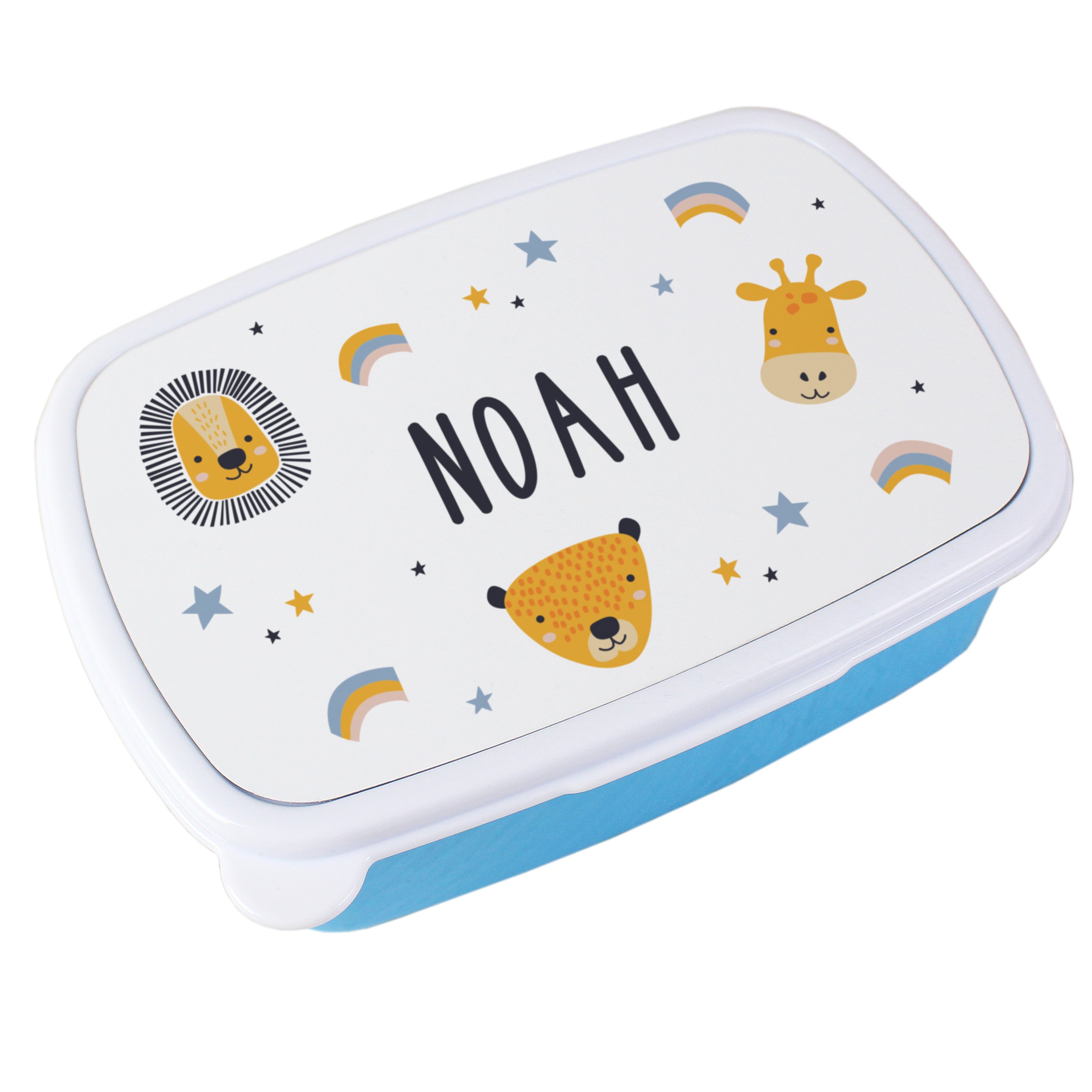 Personalised Safari Animals Name Only Blue Lunch Box