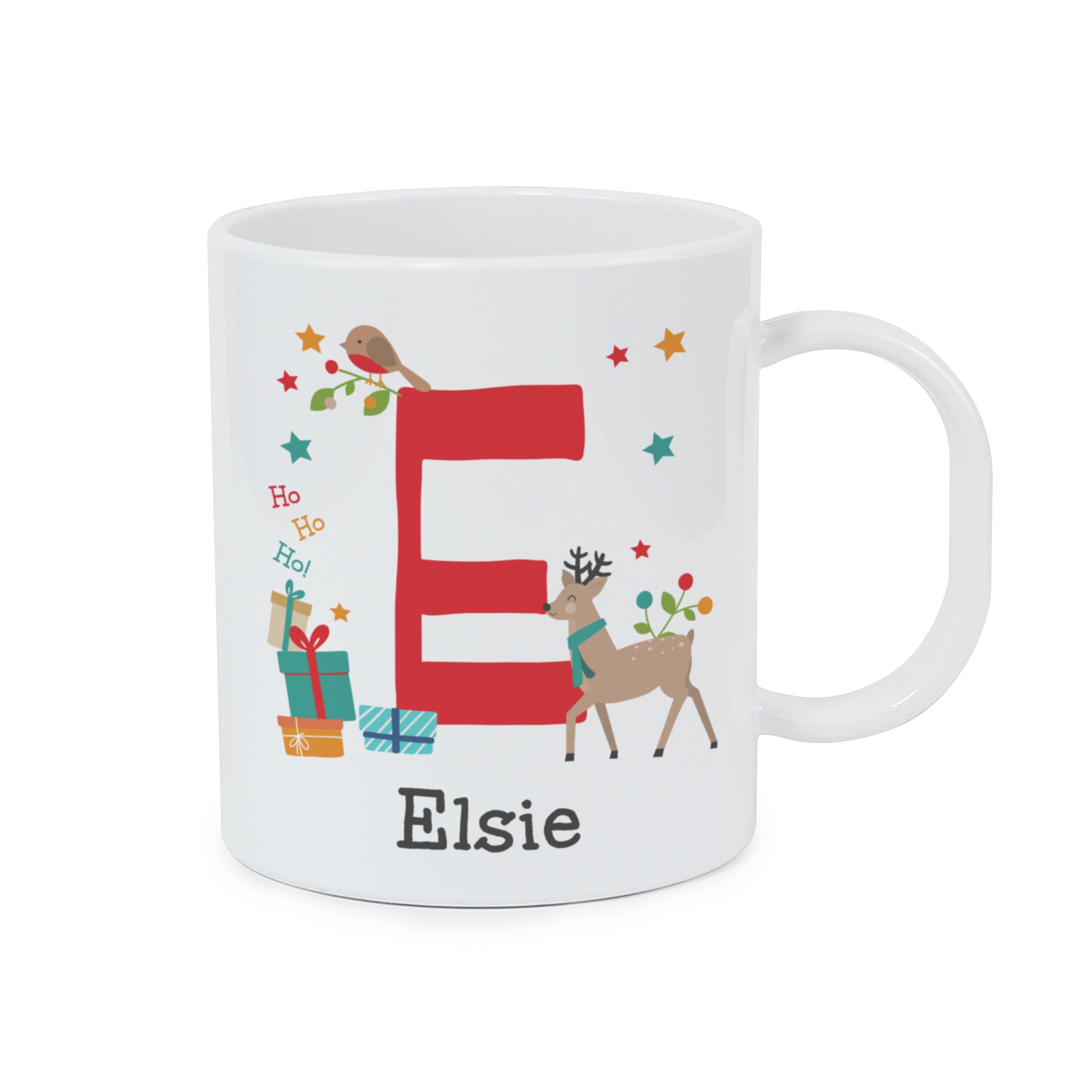 Personalised Initial Reindeer Christmas Plastic Mug