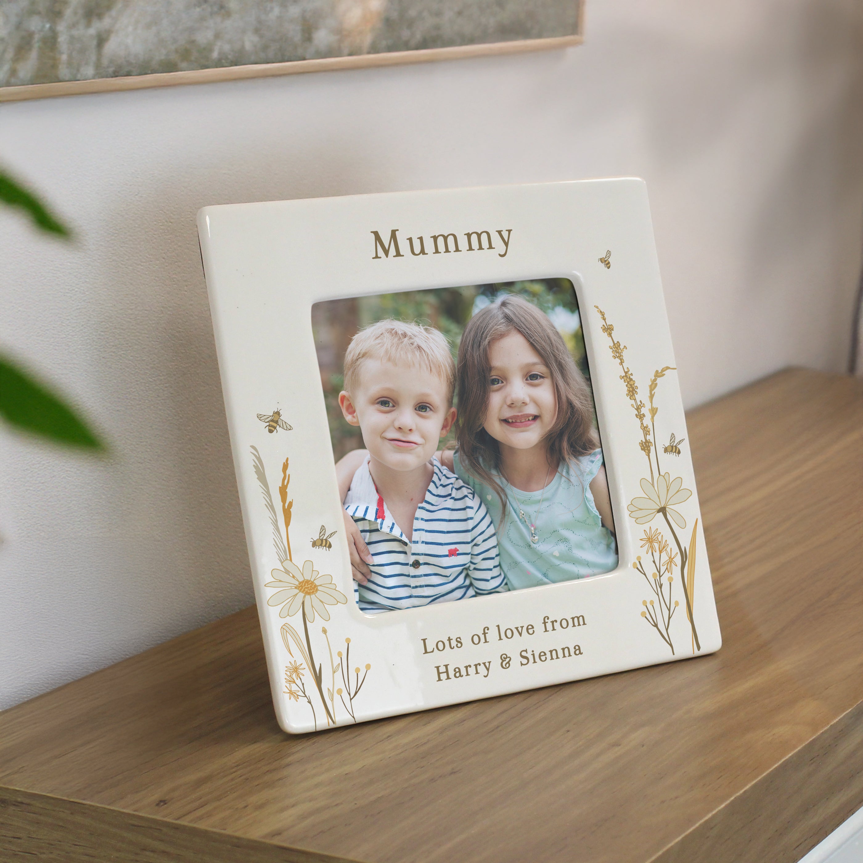 Personalised Bees & Daisy Ceramic 4x4 Frame