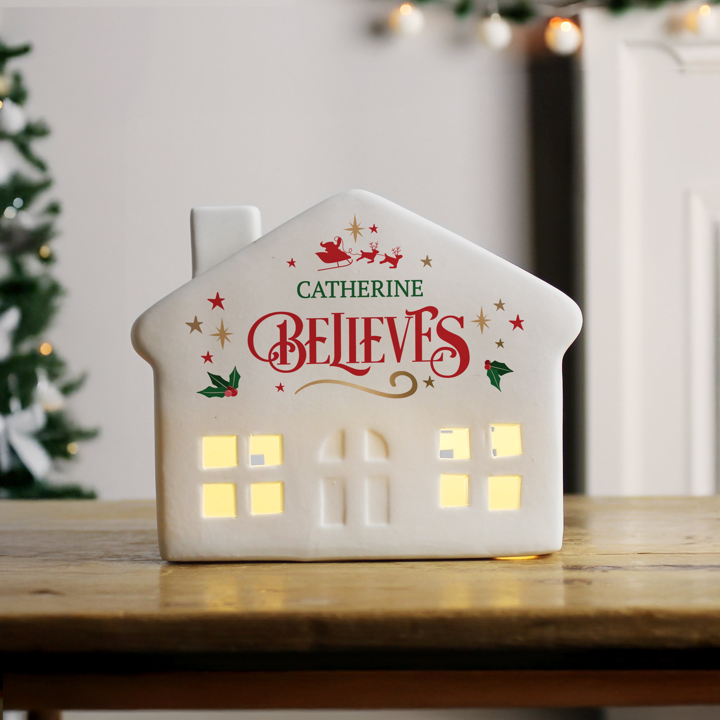 Personalised Believe in Christmas LED House