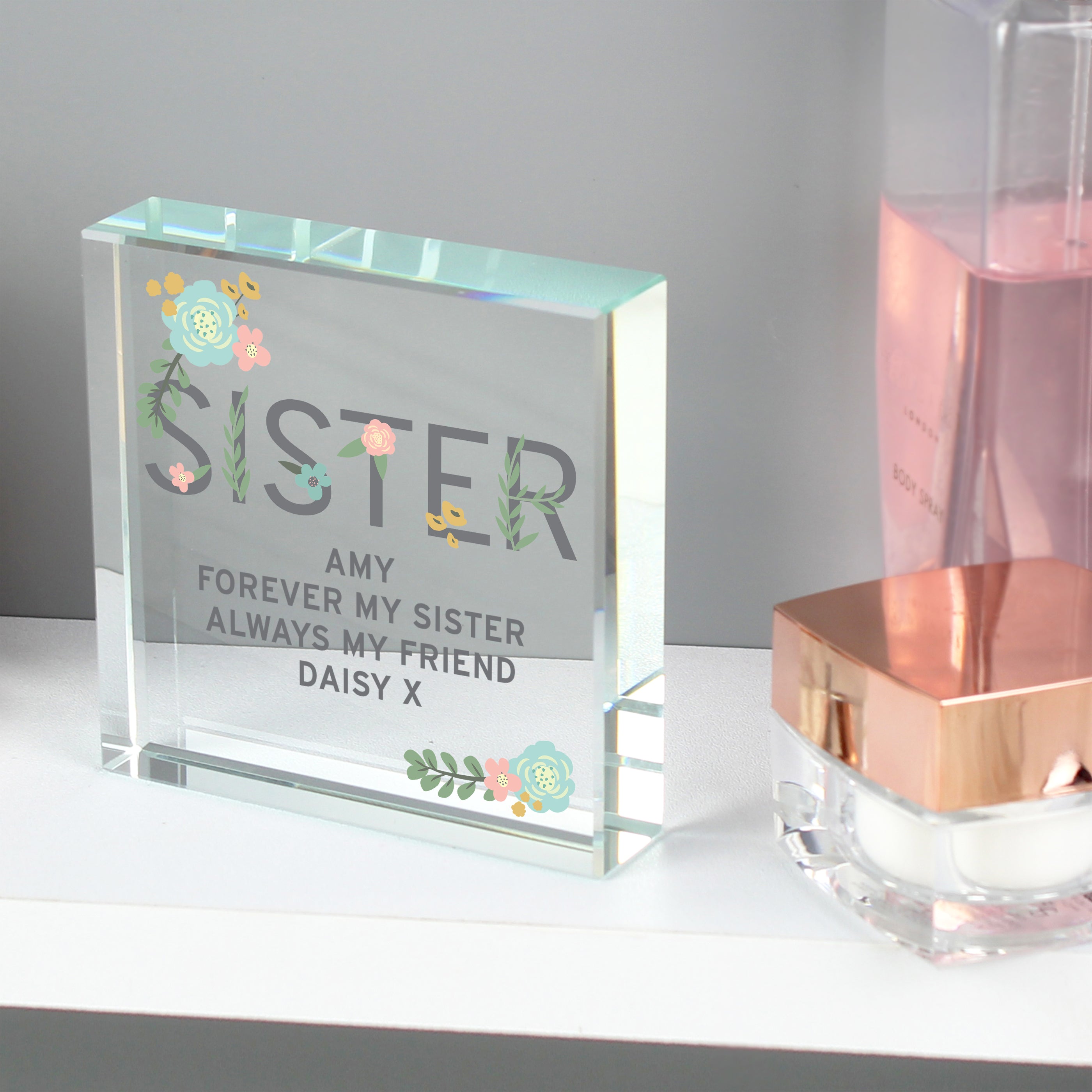 Personalised Floral Sister Crystal Token