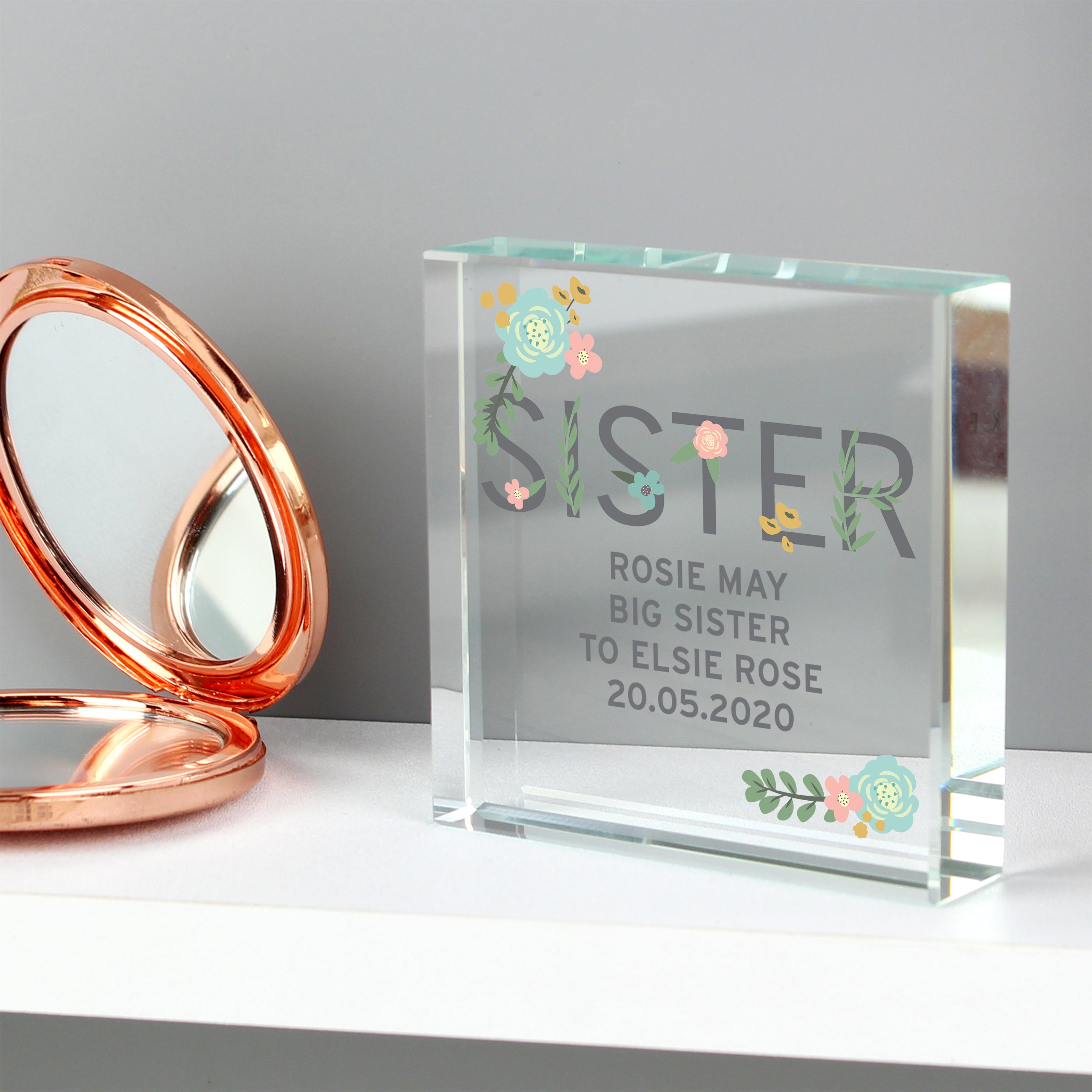 Personalised Floral Sister Crystal Token