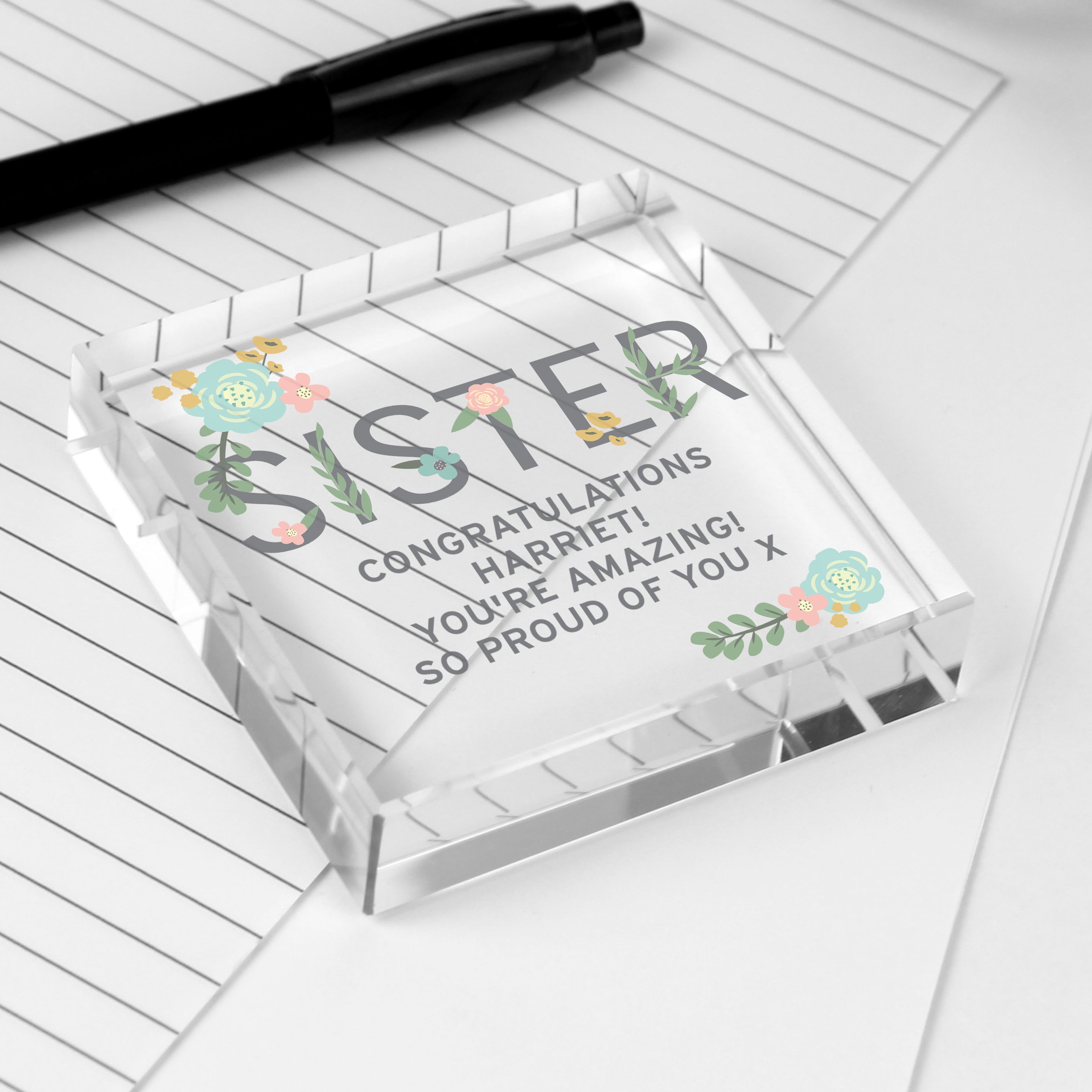 Personalised Floral Sister Crystal Token