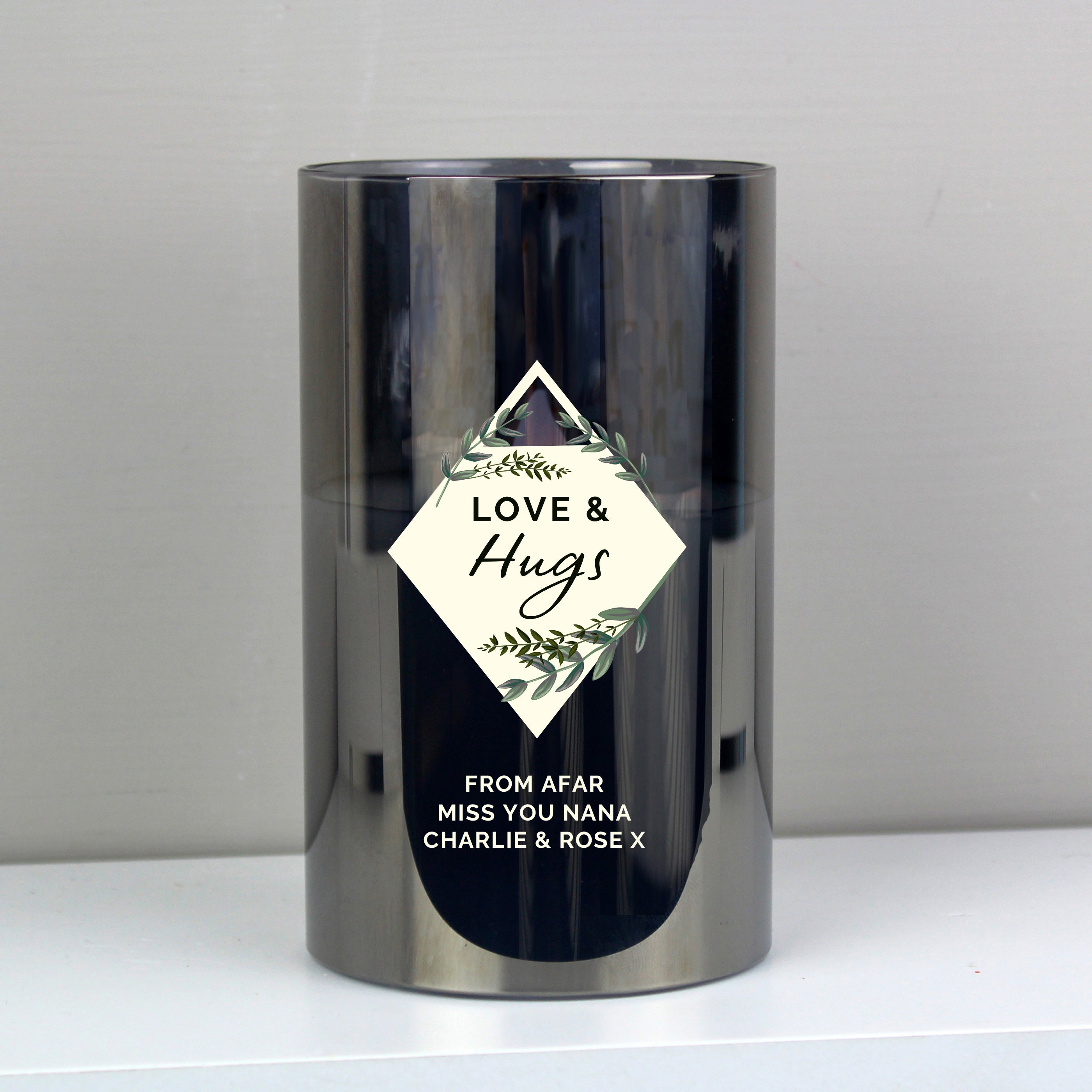 Personalised Botanical Smoked Glass LED Candle