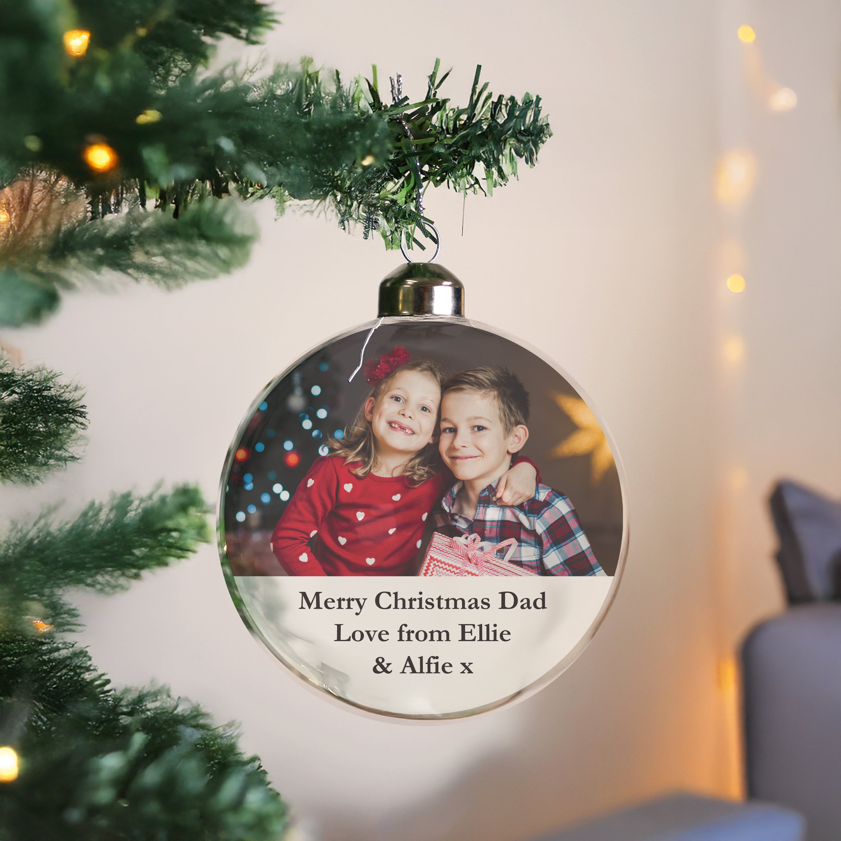 Personalised Message Photo Upload Glass Bauble