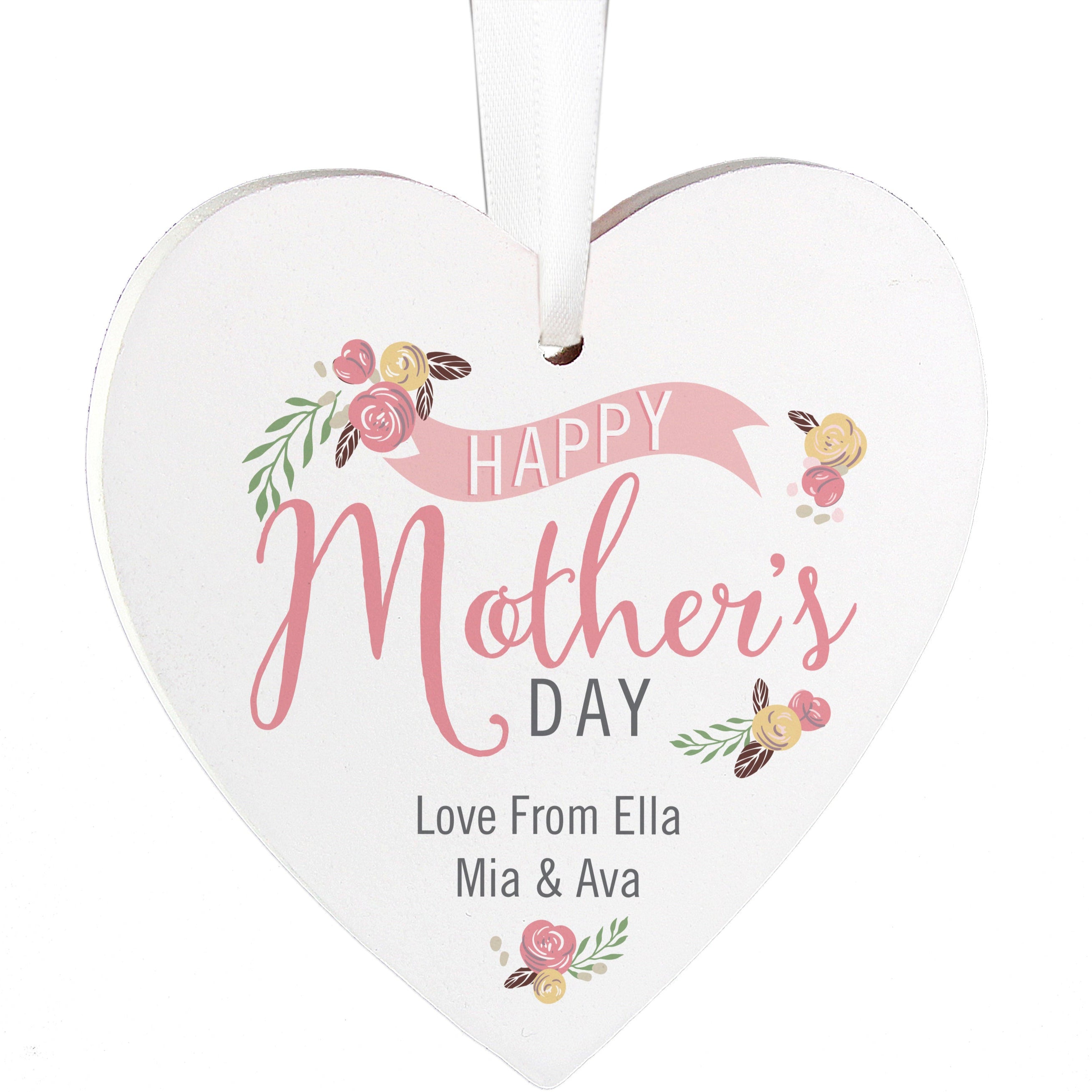 Personalised Floral Bouquet Mother's Day Wooden Heart Decoration