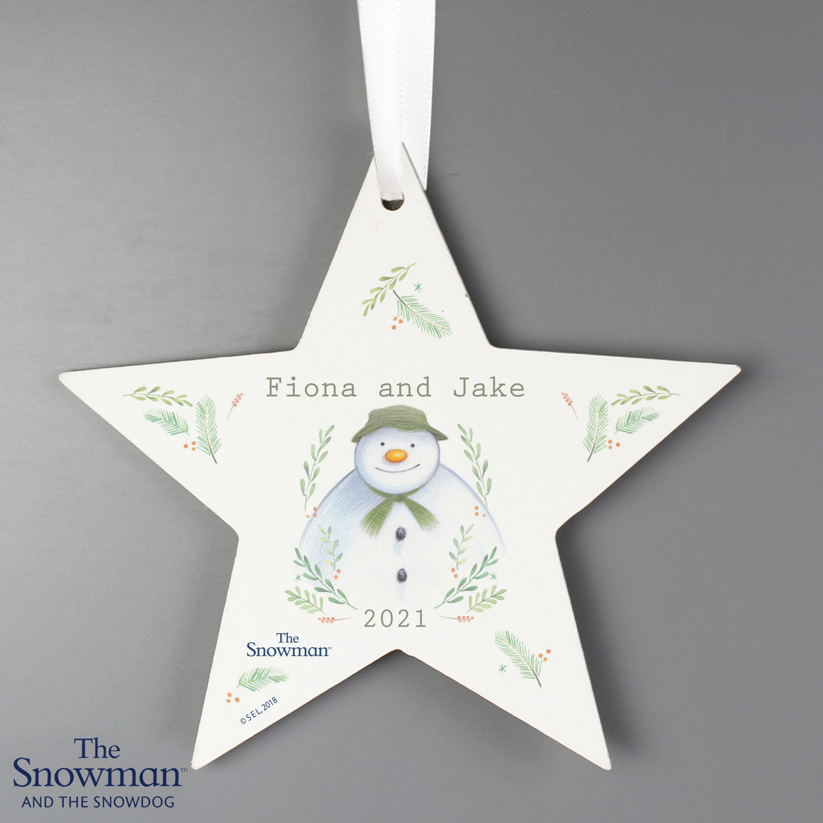 Personalised The Snowman Winter Garden Wooden Star Decoration