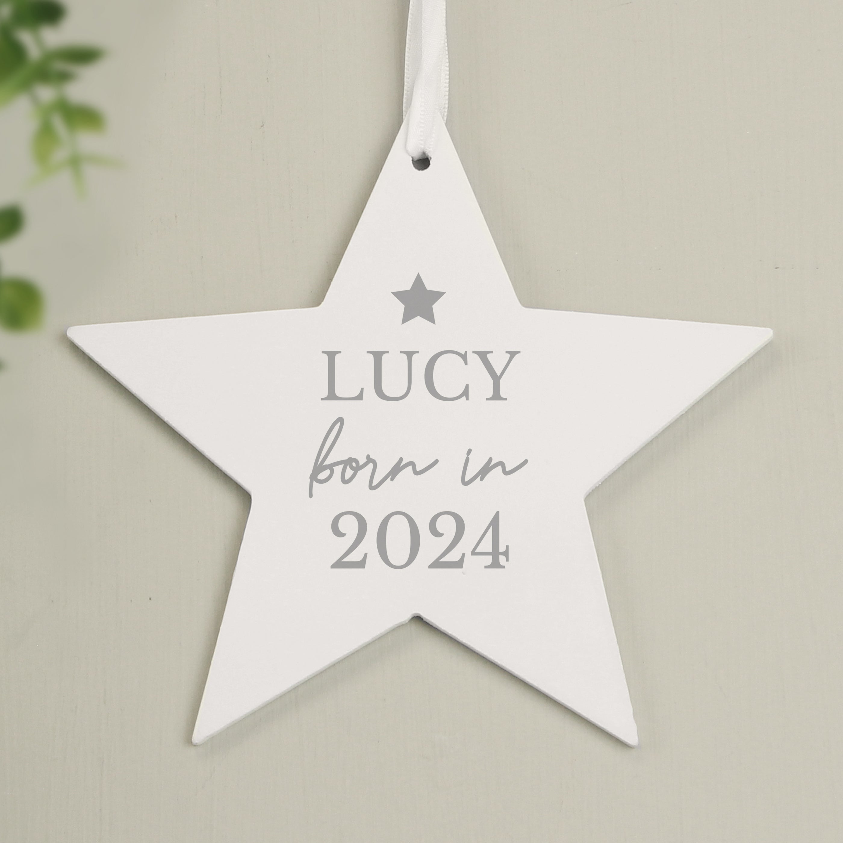 Personalised Born In Wooden Star Decoration