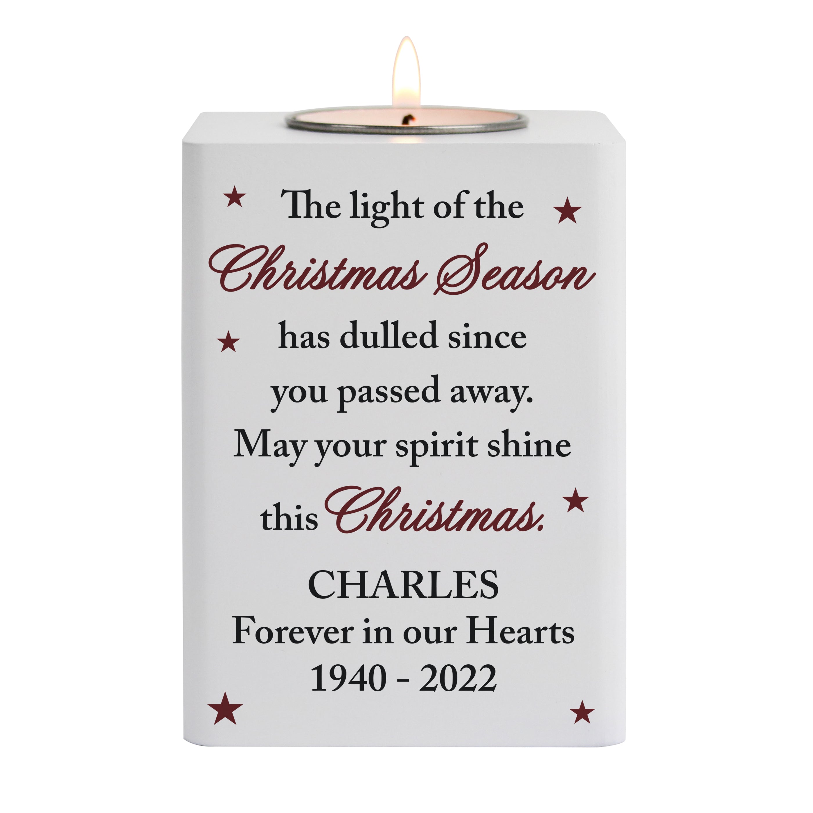 Personalised Christmas Season Memorial Wooden Tea Light Holder