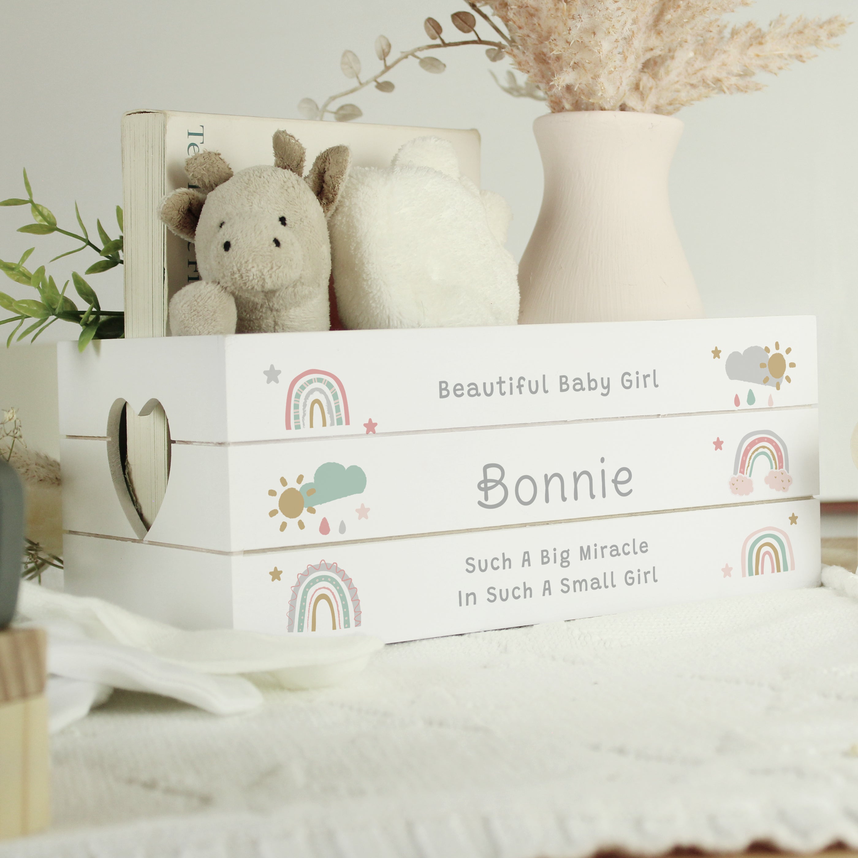 Personalised Pastel Rainbow White Wooden Crate