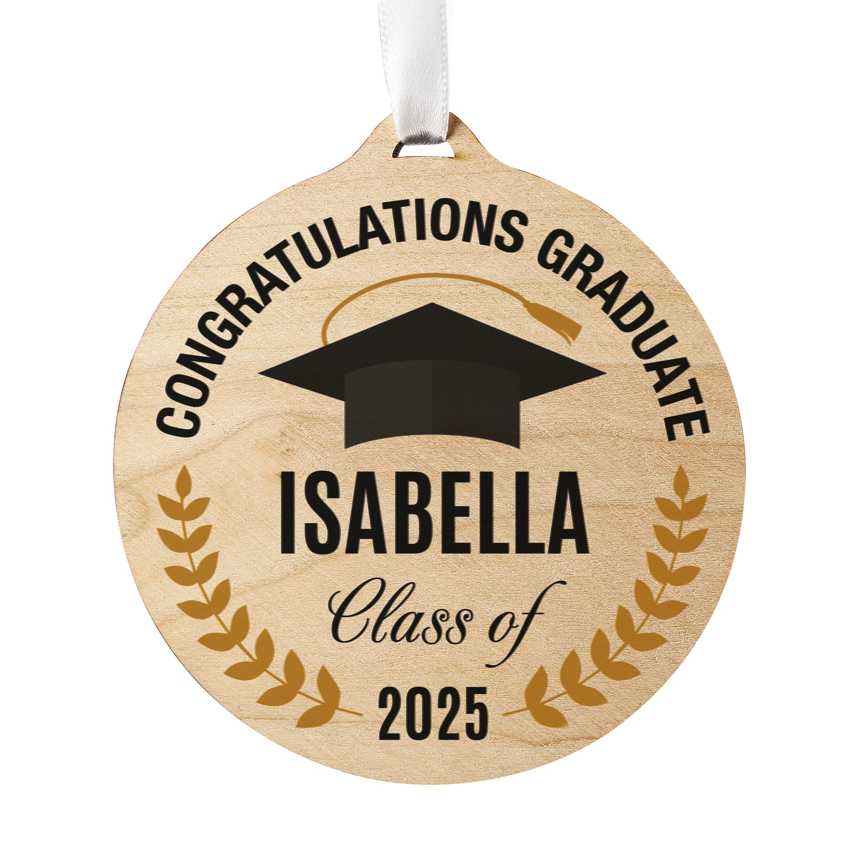 Personalised Graduation Round Wooden Decoration