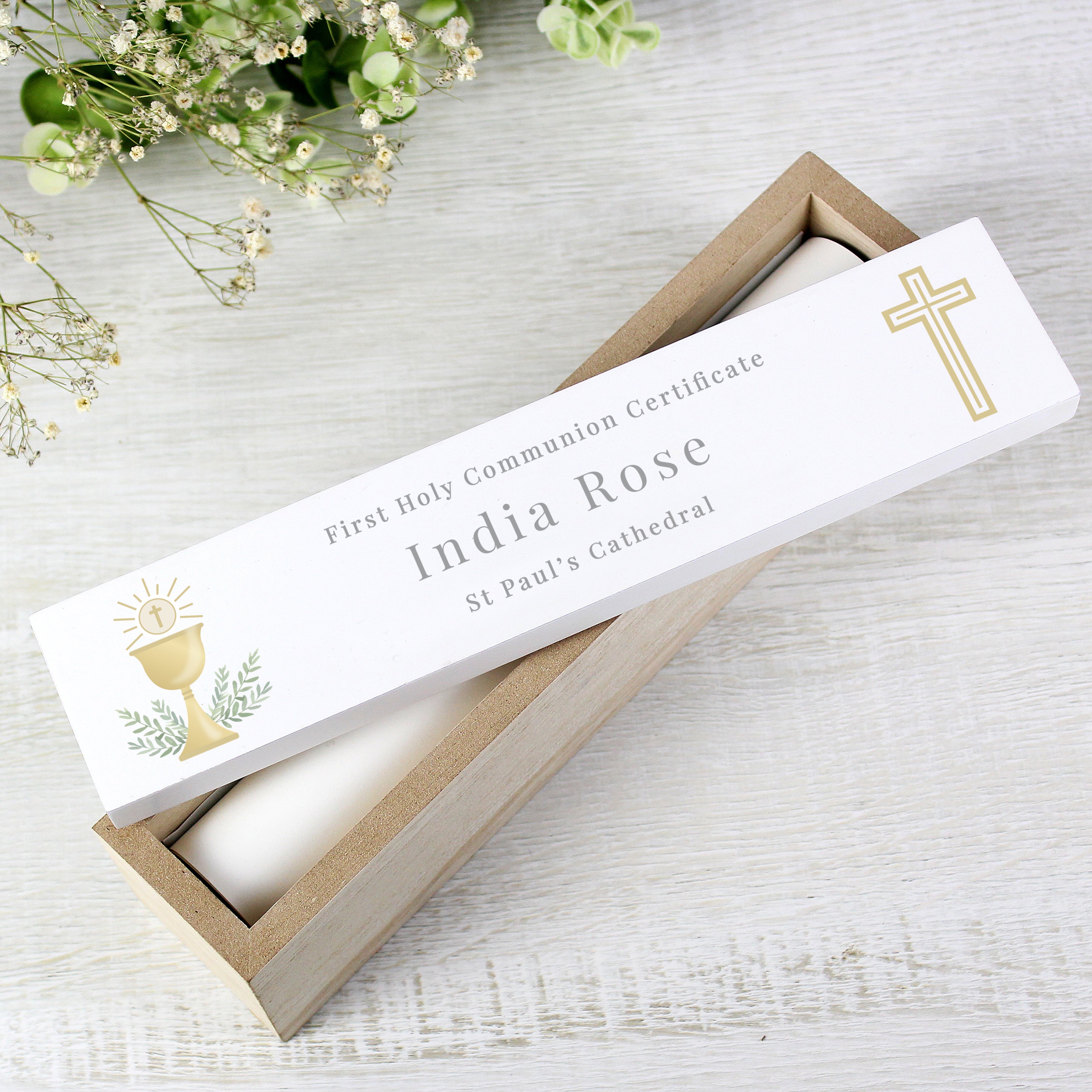 Personalised Religious Wooden Certificate Holder
