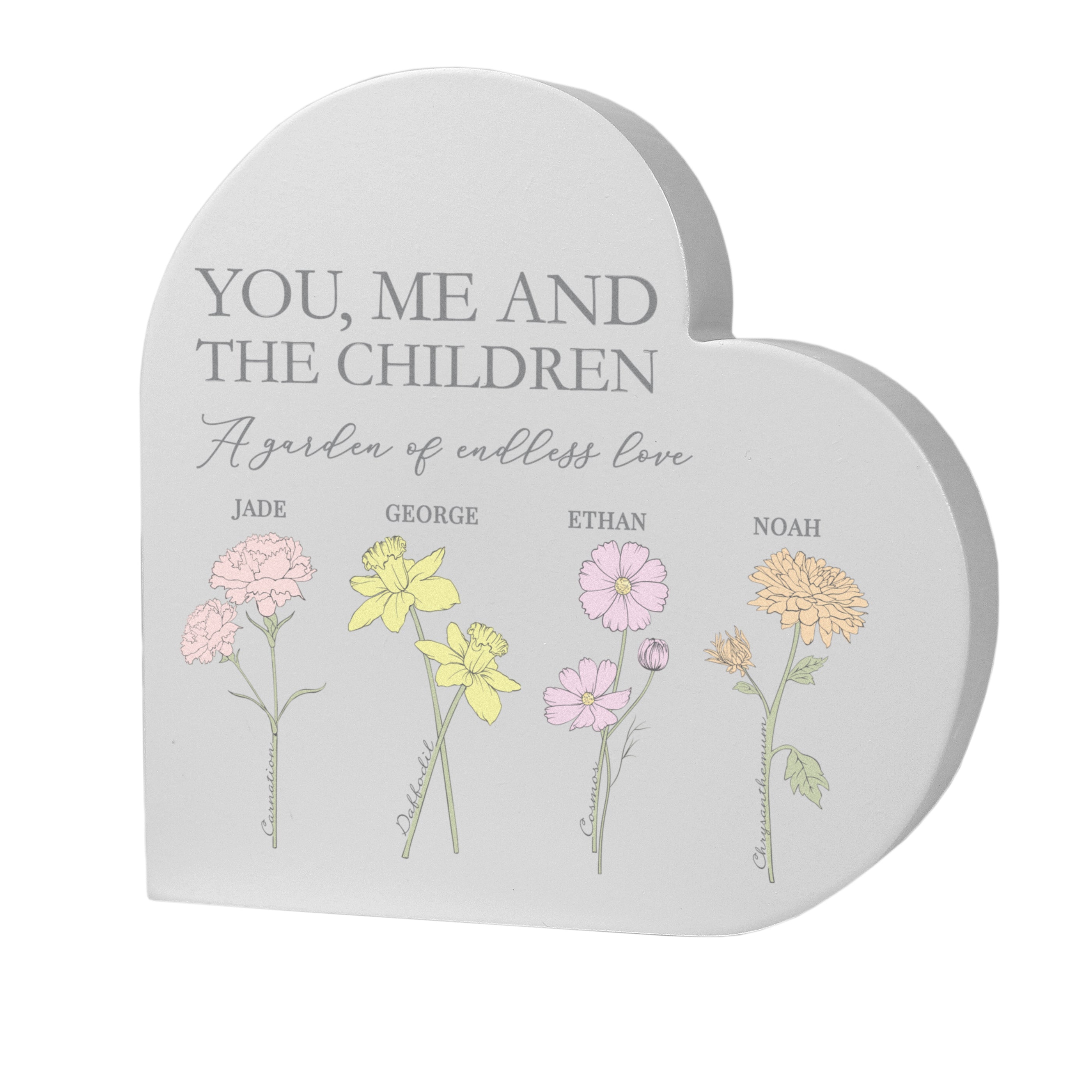 Personalised Flower of the Month Family Heart Ornament