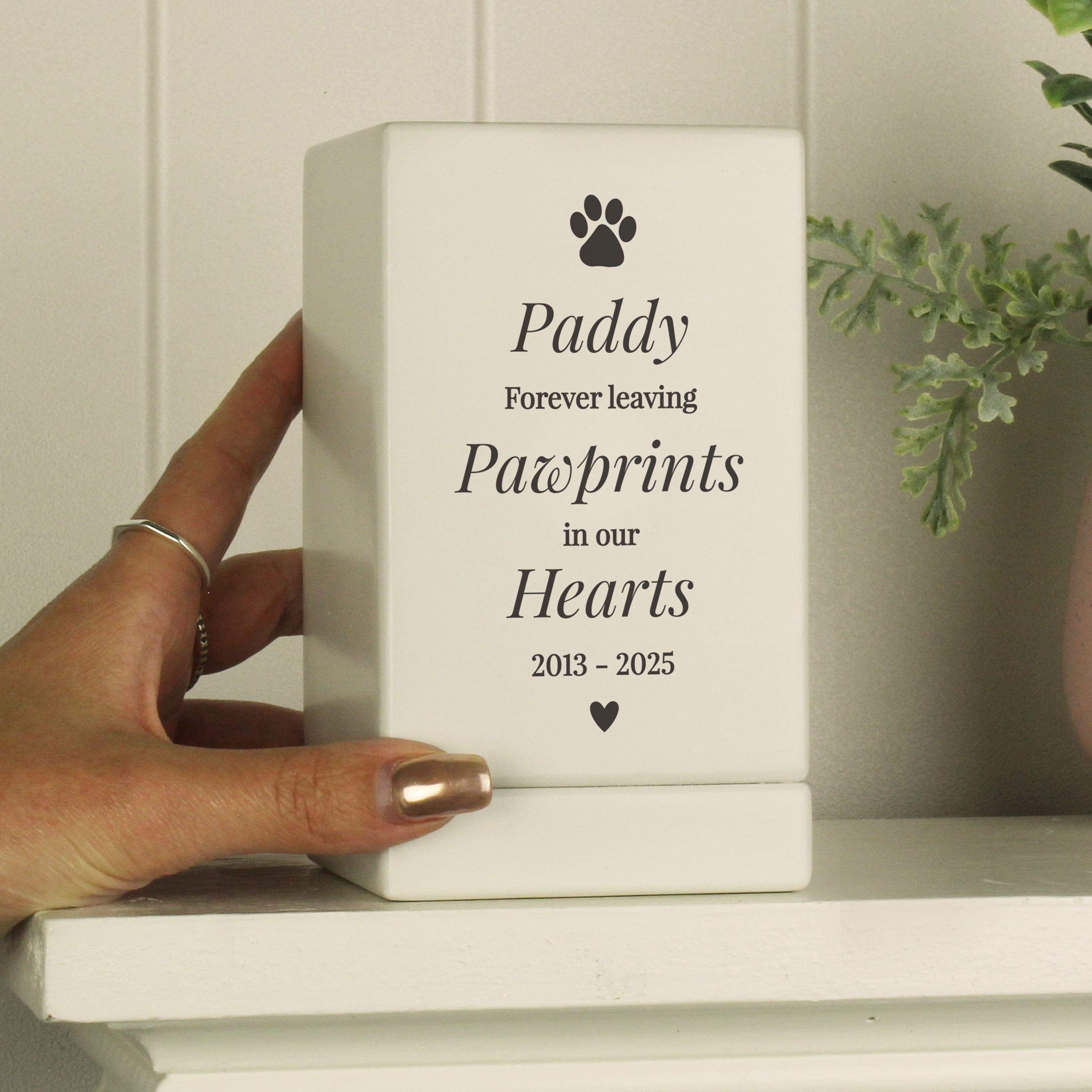 Personalised Pet Pawprints Small Wooden Urn