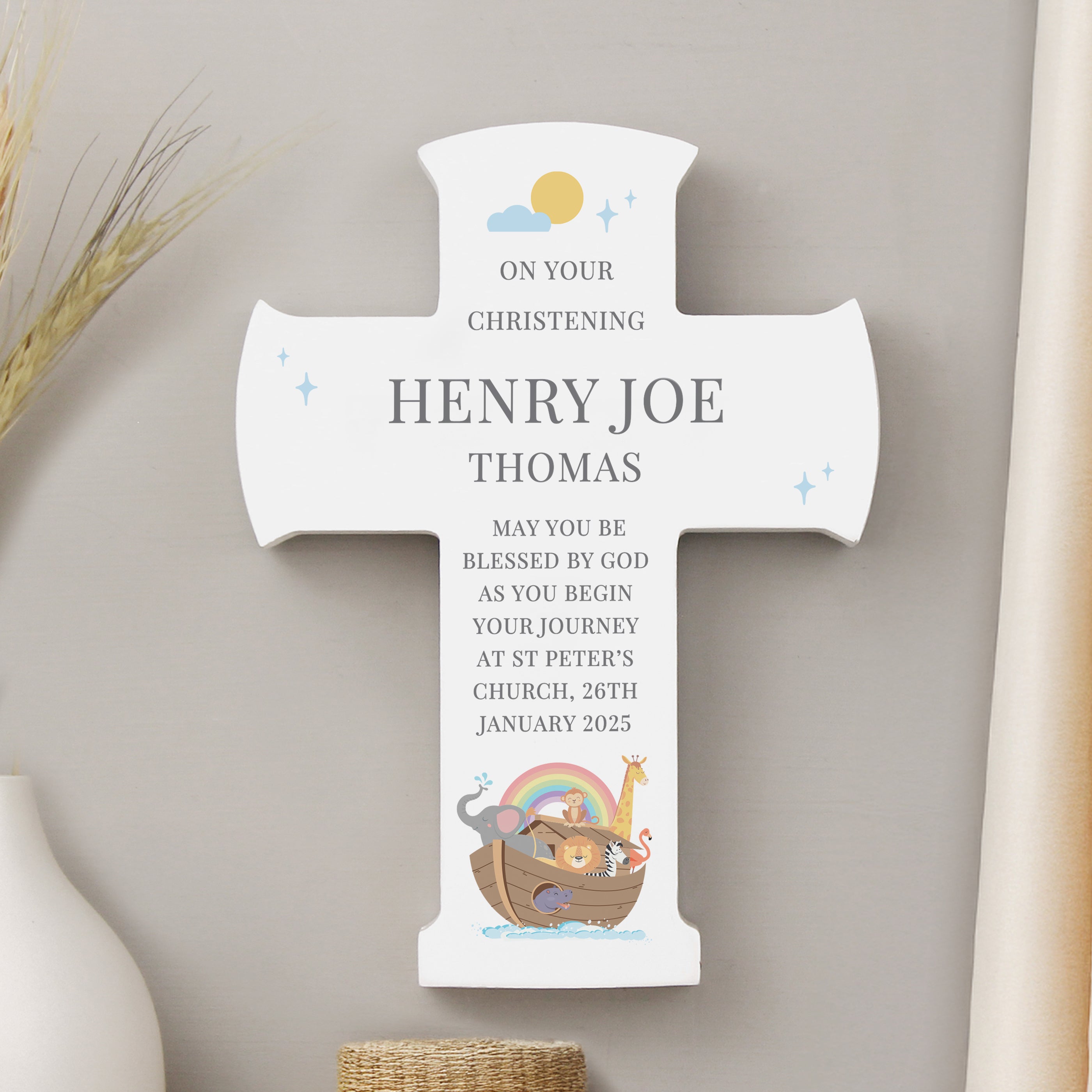 Personalised Noahs Ark Cross Wooden Ornament