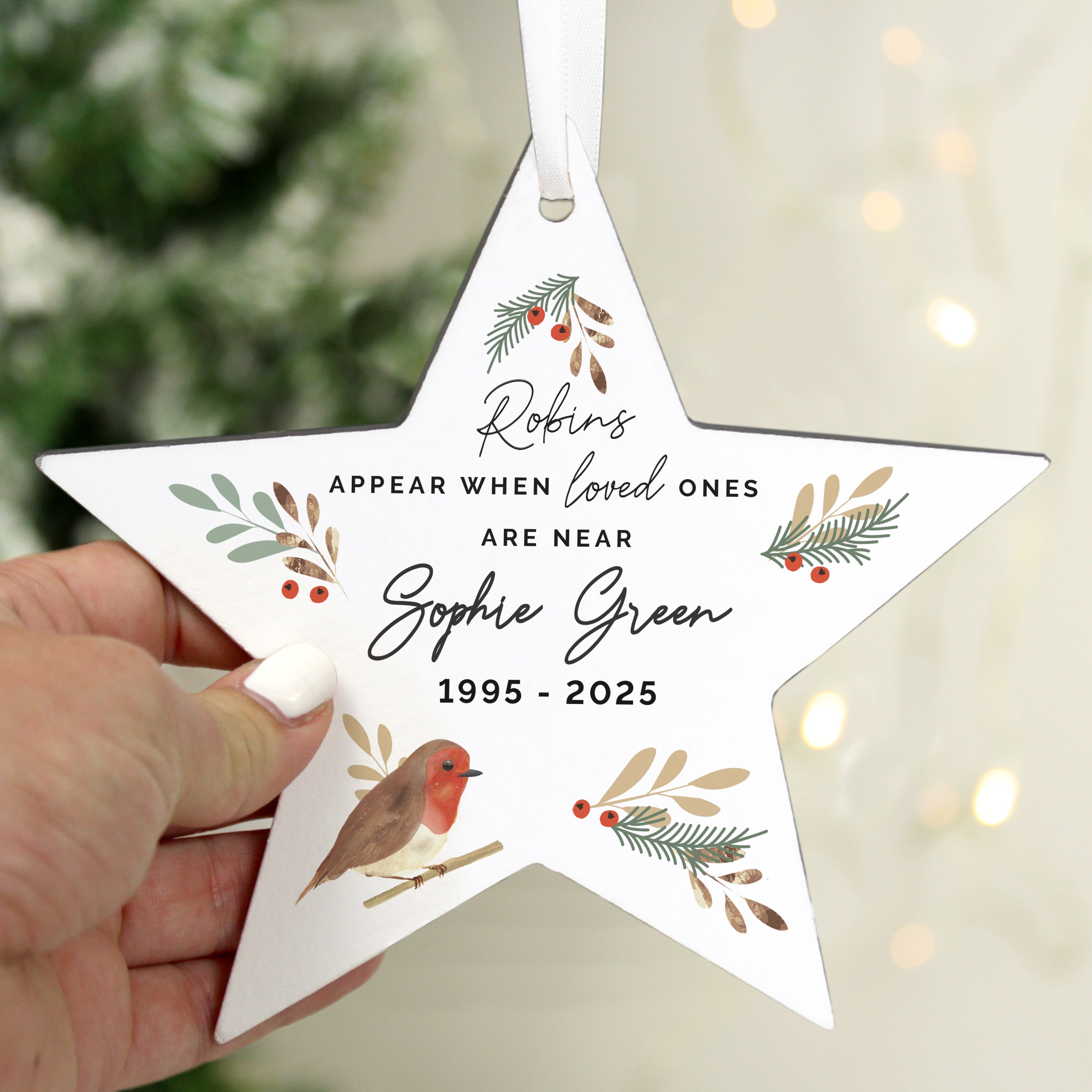 Personalised Robin Memorial Star Ornament